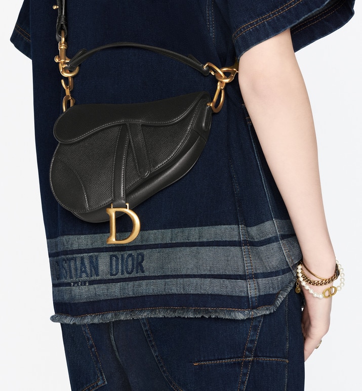 DIOR MINI SADDLE BAG Black Grained Calfskin