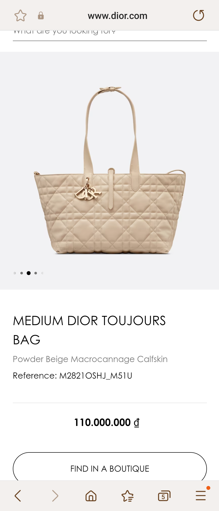 DIOR MEDIUM DIOR TOUJOURS BAGPowder Beige Macro cannage Calfskin M2821OSHJ