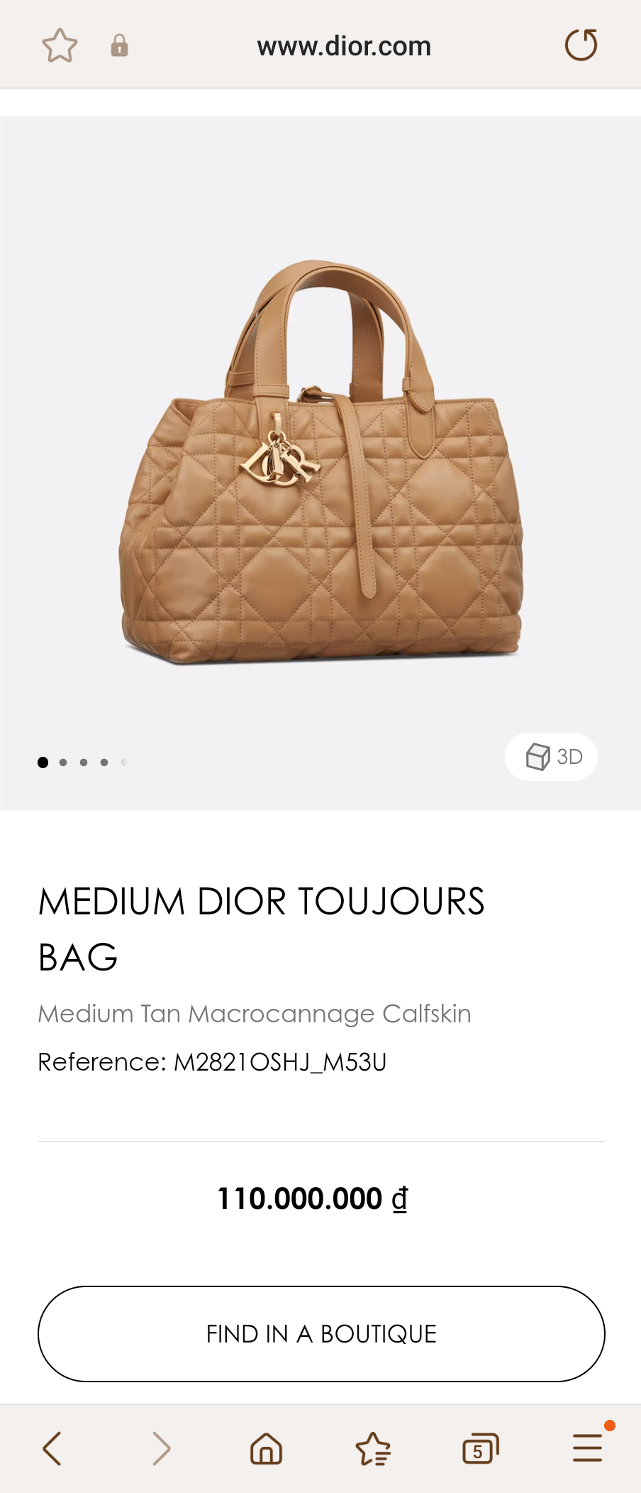 DIOR MEDIUM DIOR TOUJOURS BAG Tan Macro cannage Calfskin M2821OSHJ