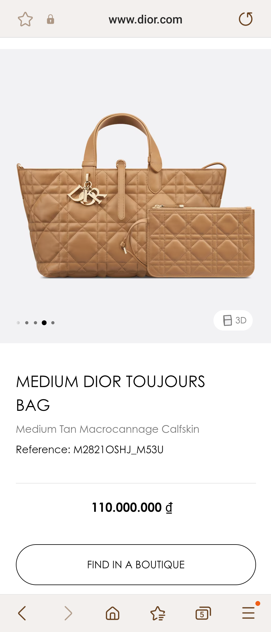 DIOR MEDIUM DIOR TOUJOURS BAG Tan Macro cannage Calfskin M2821OSHJ