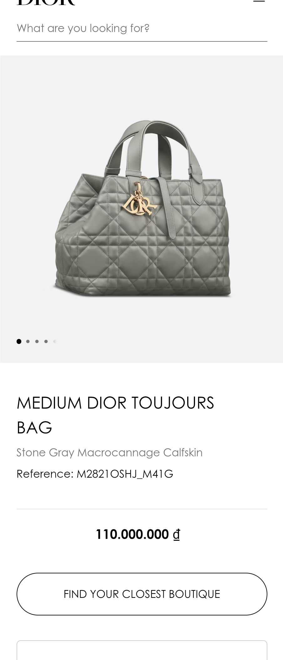 DIOR MEDIUM DIOR TOUJOURS BAG Stone GrayMacro cannage Calfskin M2821OSHJ