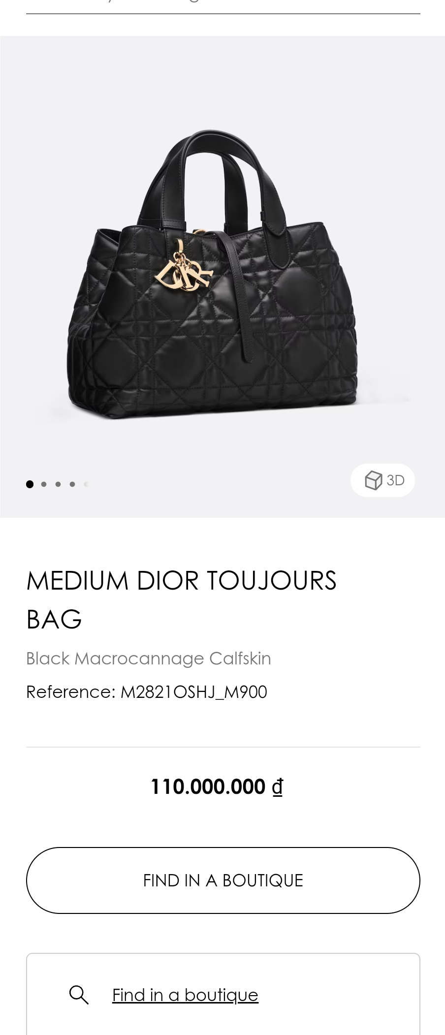 DIOR MEDIUM DIOR TOUJOURS BAG Nlack Macro cannage Calfskin M2821OSHJ