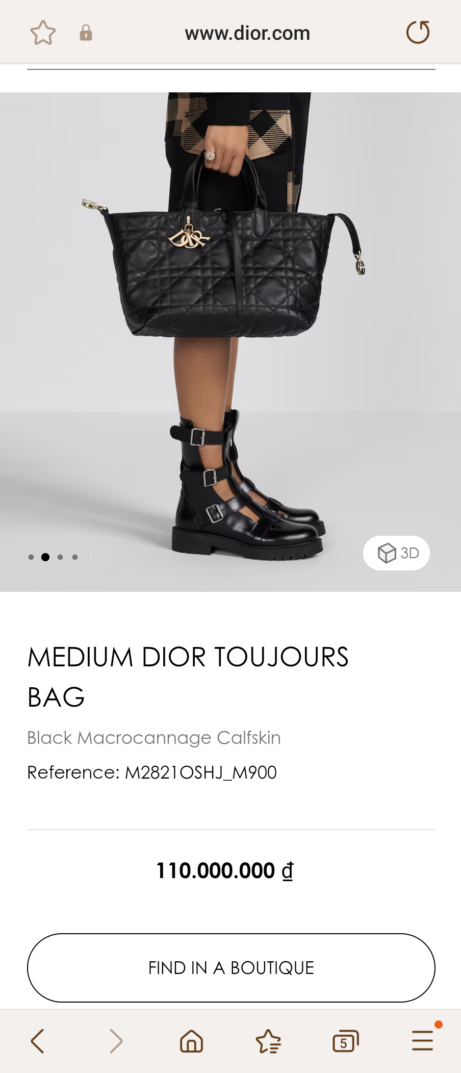 DIOR MEDIUM DIOR TOUJOURS BAG Nlack Macro cannage Calfskin M2821OSHJ