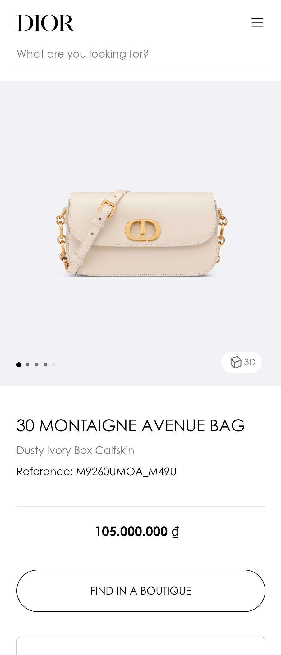 Dior 30 MONTAIGNE AVENUE BAG Dusty Ivory Box Calfskin M9260UMOA