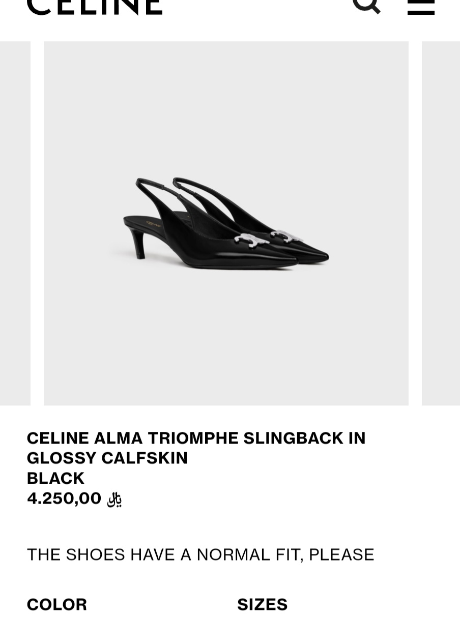Celine 356834371C CELINE ALMA TRIOMPHE SLINGBACK IN GLOSSY CALFSKIN BLACK