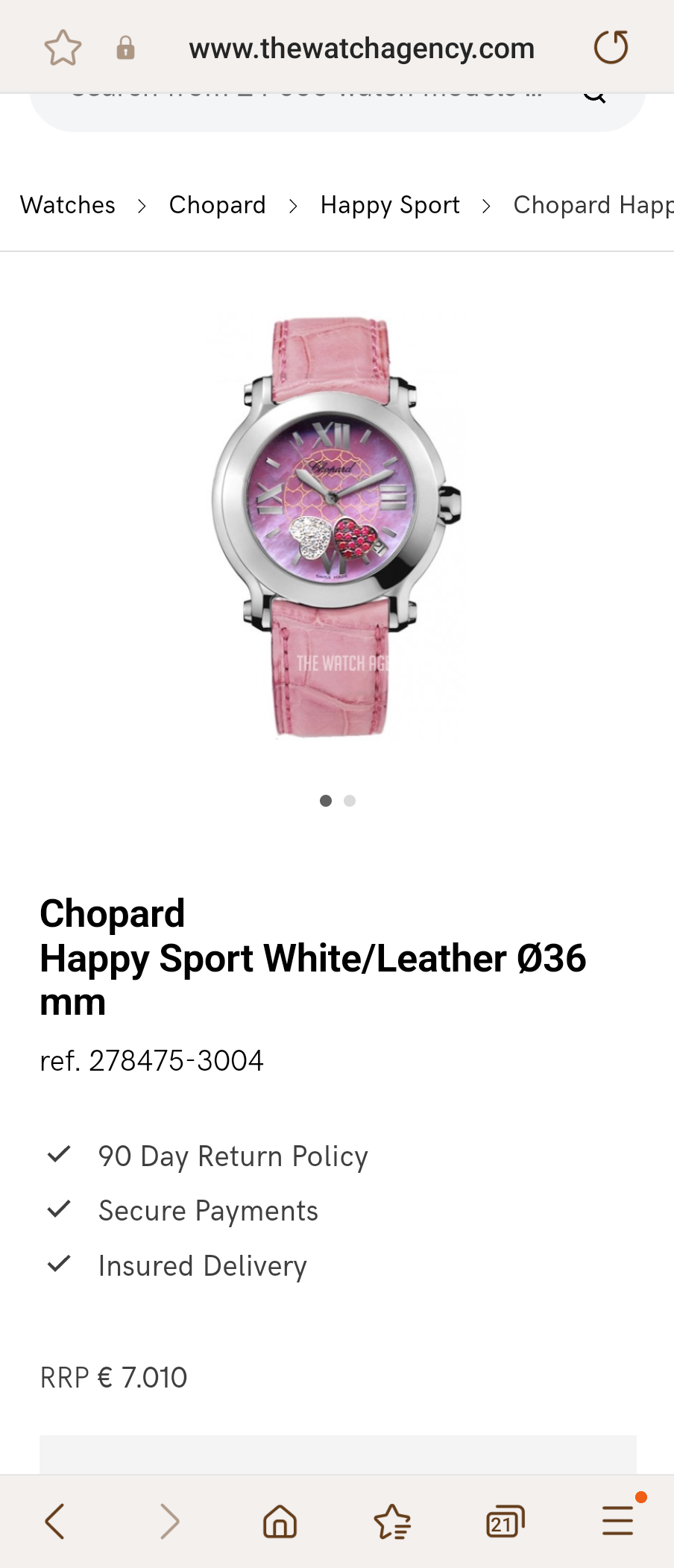 Chopard Happy Sport White/Leather 36 mm 278475-3004