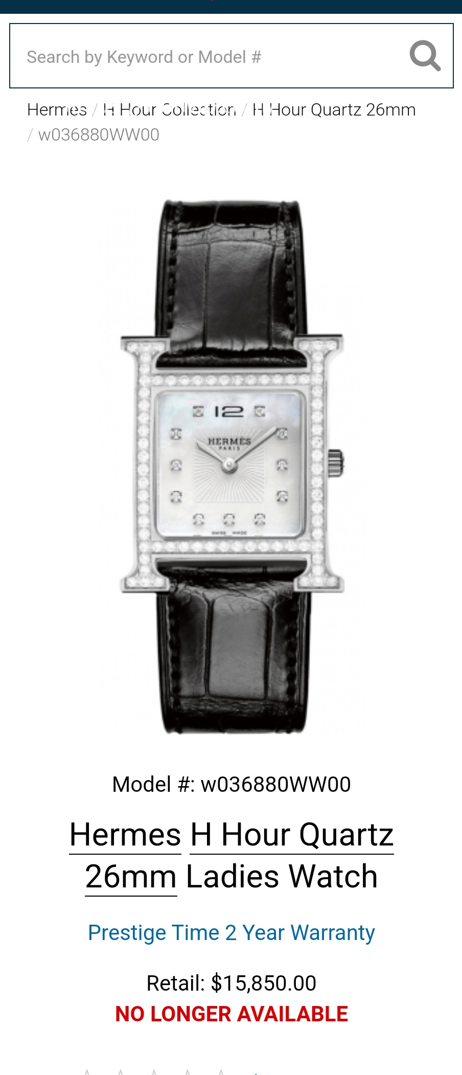 Hermes H Hour 036880WW00 Medium MM 26mm