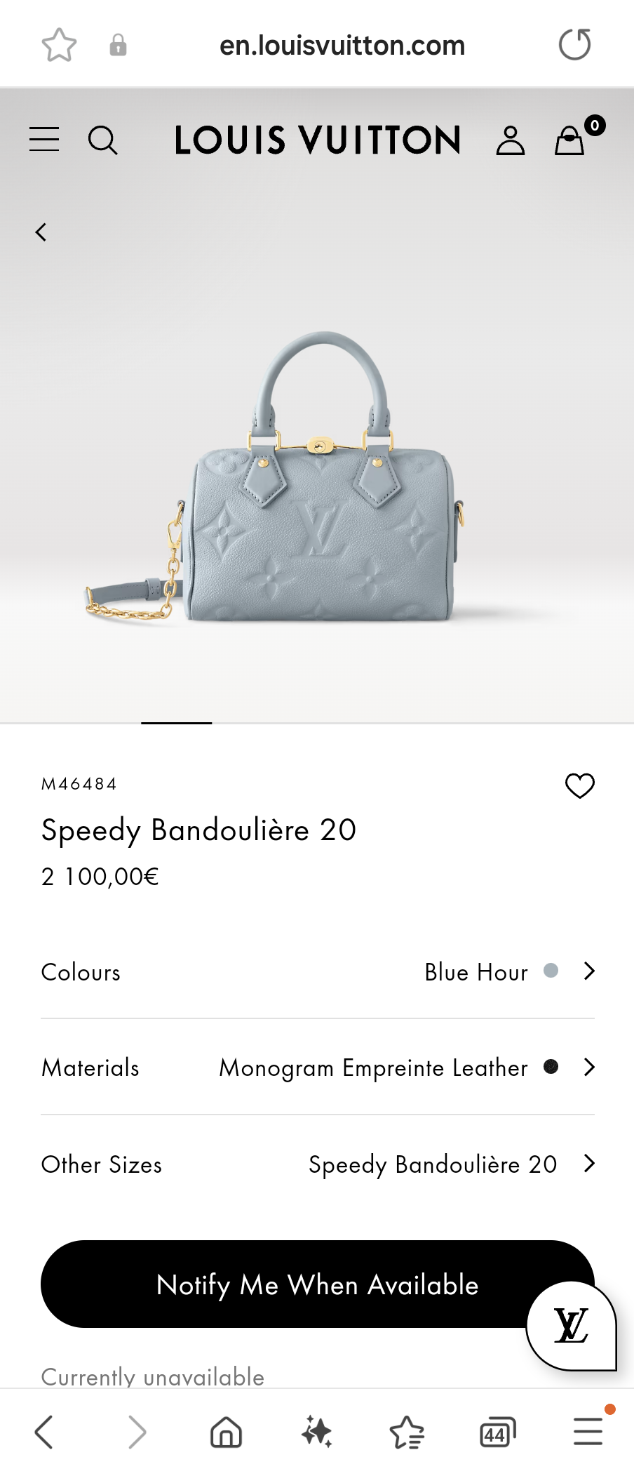 Louis Vuitton M46484 Speedy Bandoulière 20 Blue Hour Lv1