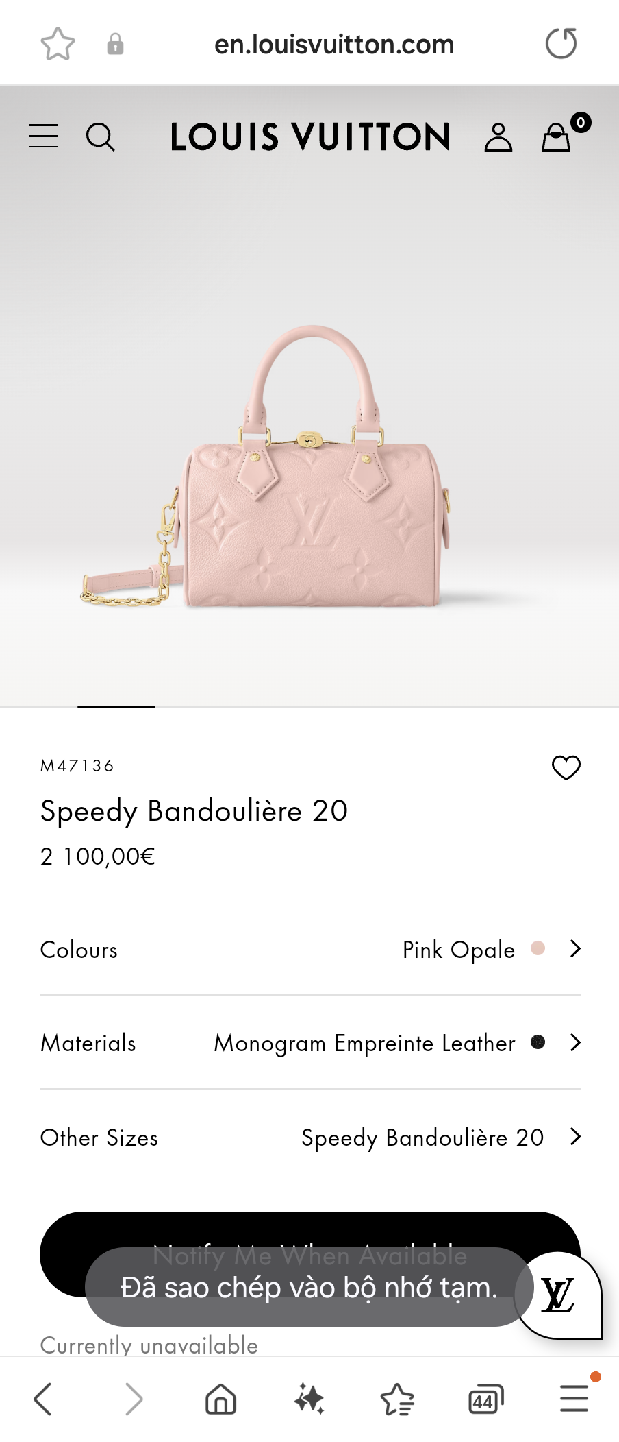 Louis Vuitton M47136 Speedy Bandoulière 20 Pink Opale