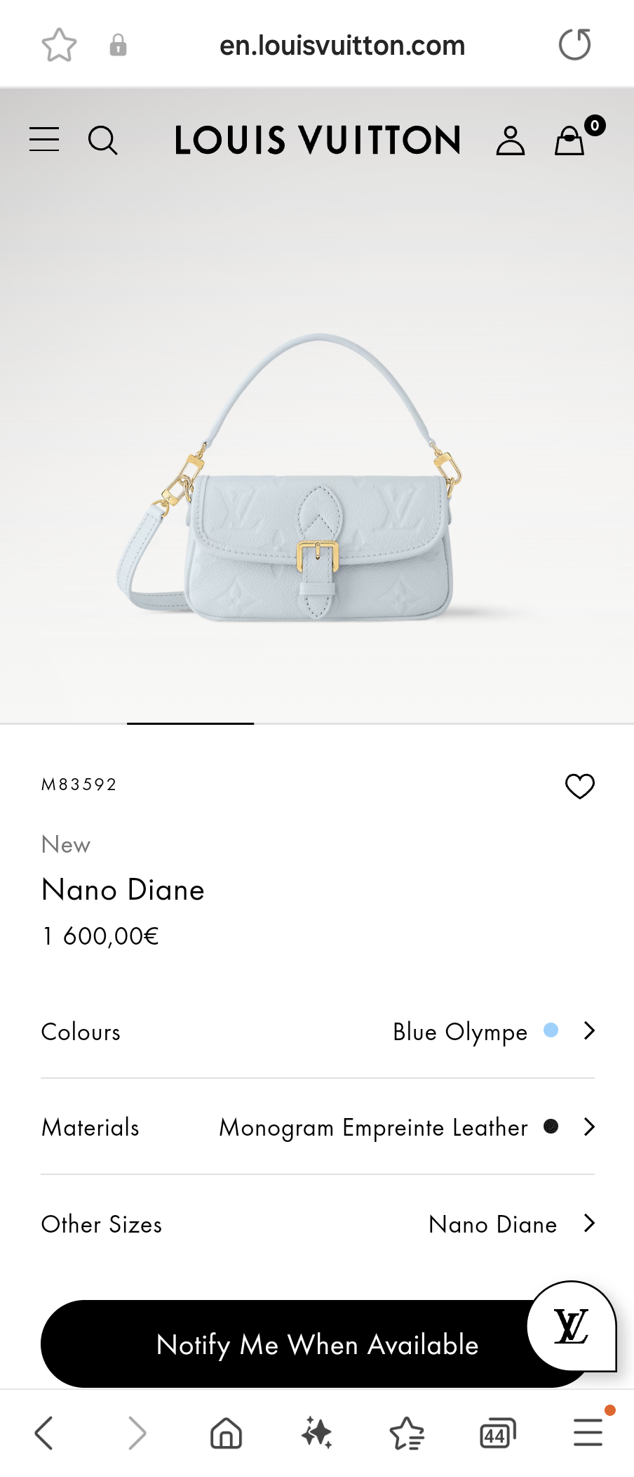 Louis Vuitton M83592 Nano Diane blue Olympe LV1