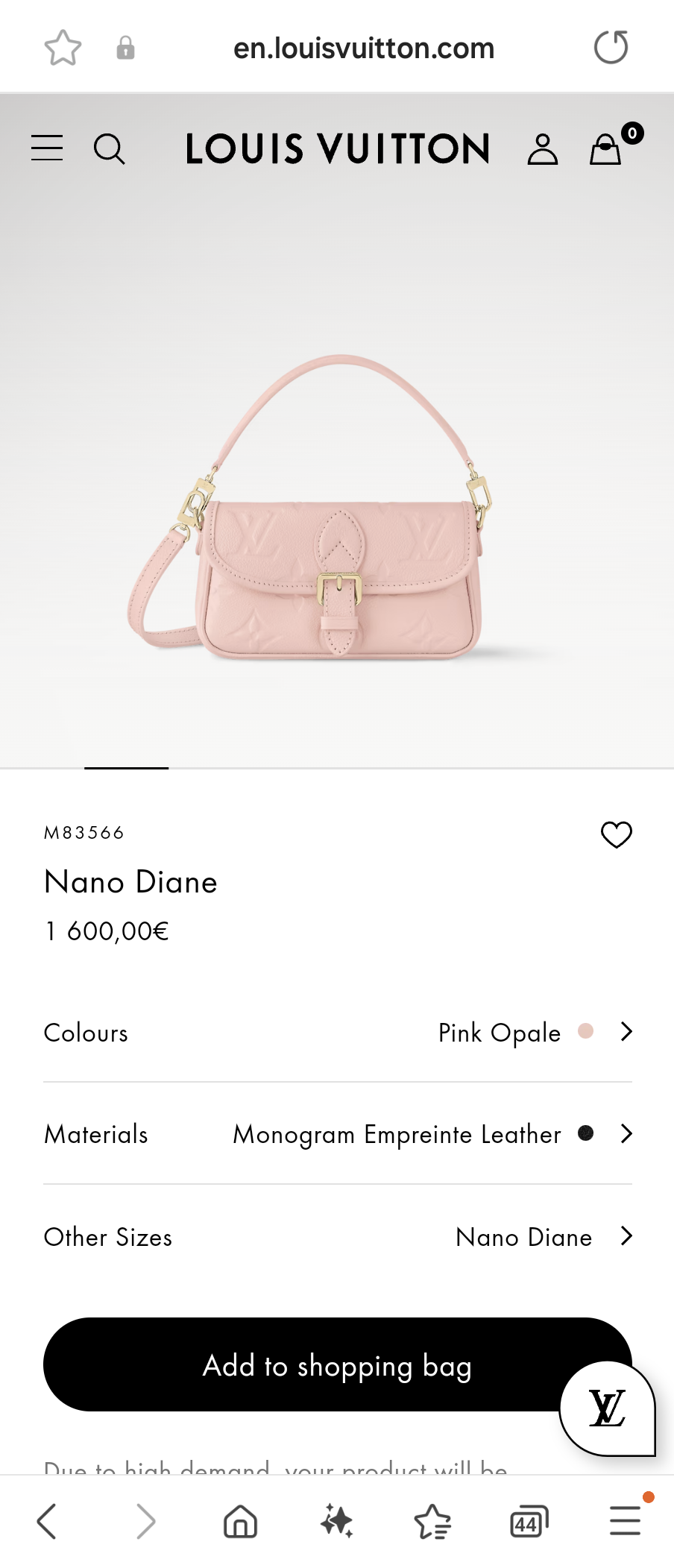 Louis Vuitton M83566 Nano Diane pink opale