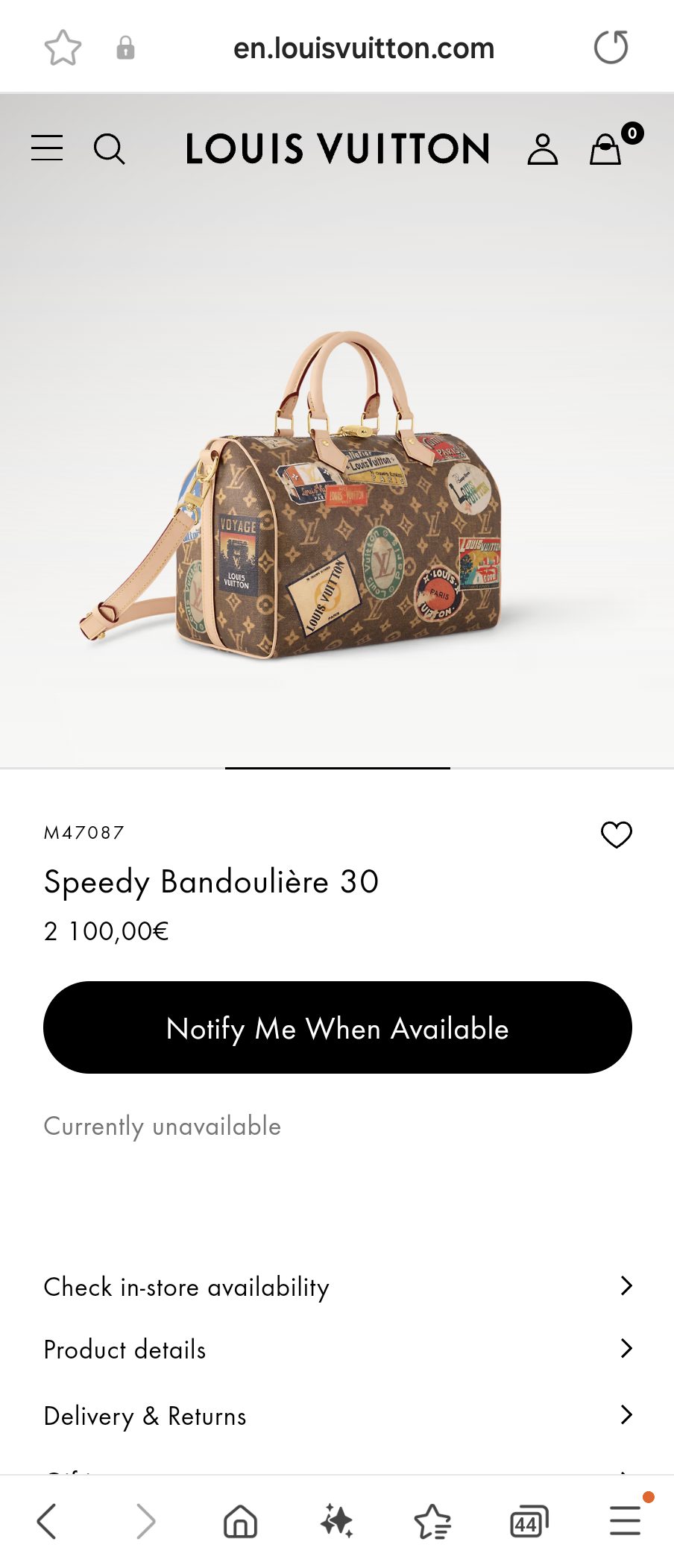 Louis Vuitton M47087 Speedy Bandoulière 30 LV1