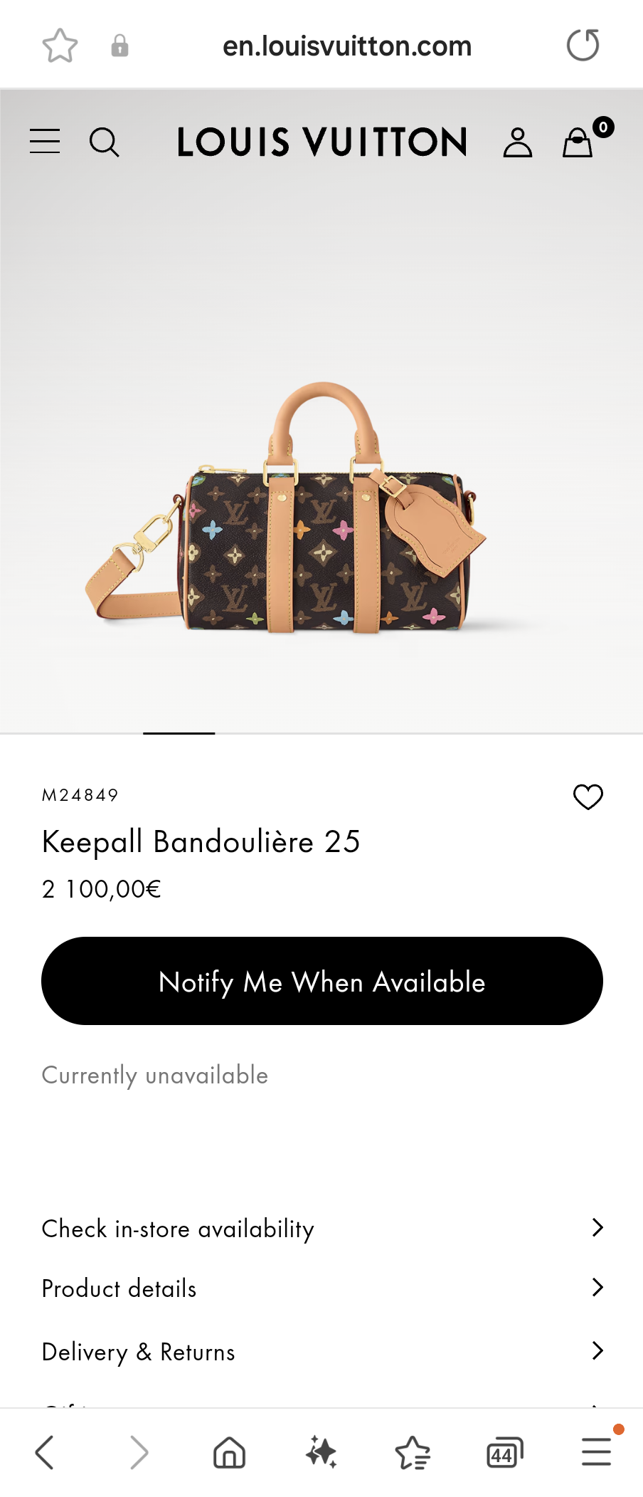 Louis Vuitton M24849 Keepall Bandoulière 25 Lv1