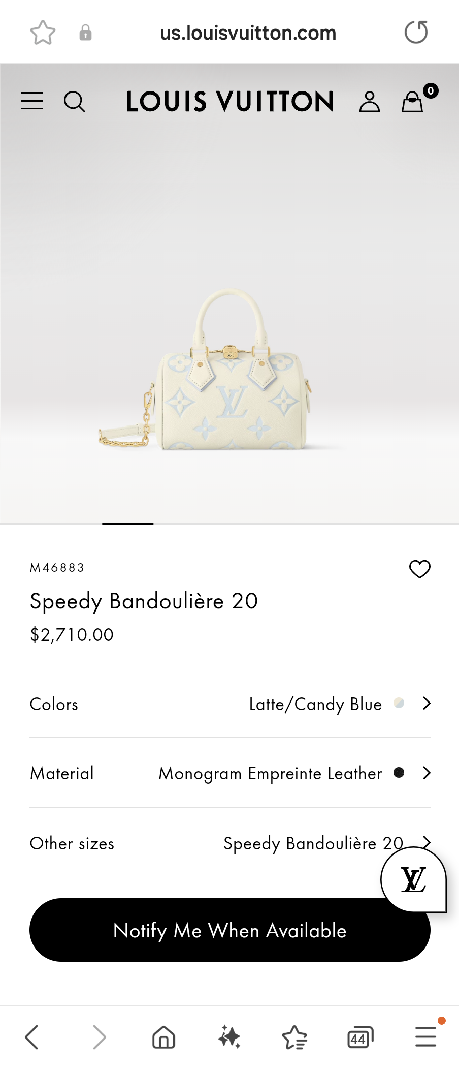 Louis Vuitton M46883 Speedy Bandoulière 20 Lv1