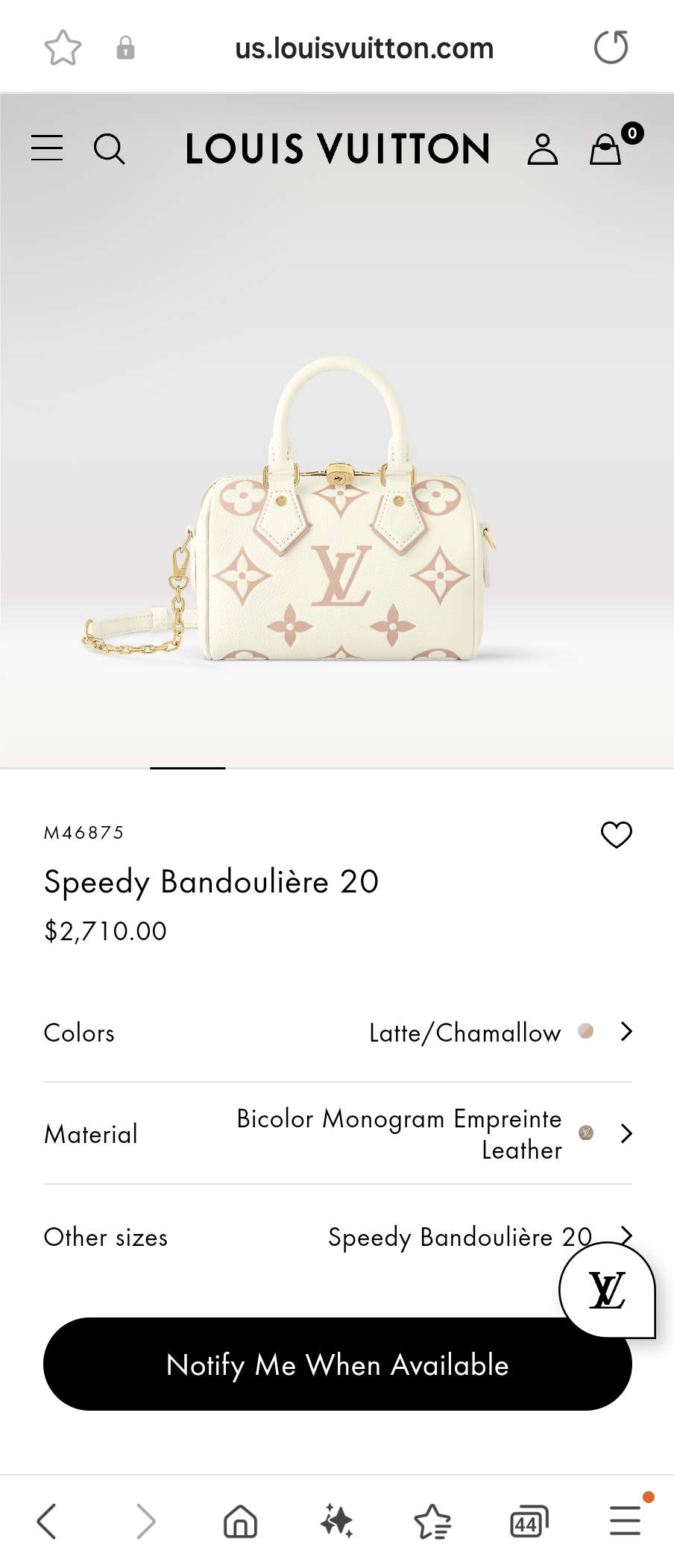 Louis Vuitton M46875 Speedy Bandoulière 20 Lv1