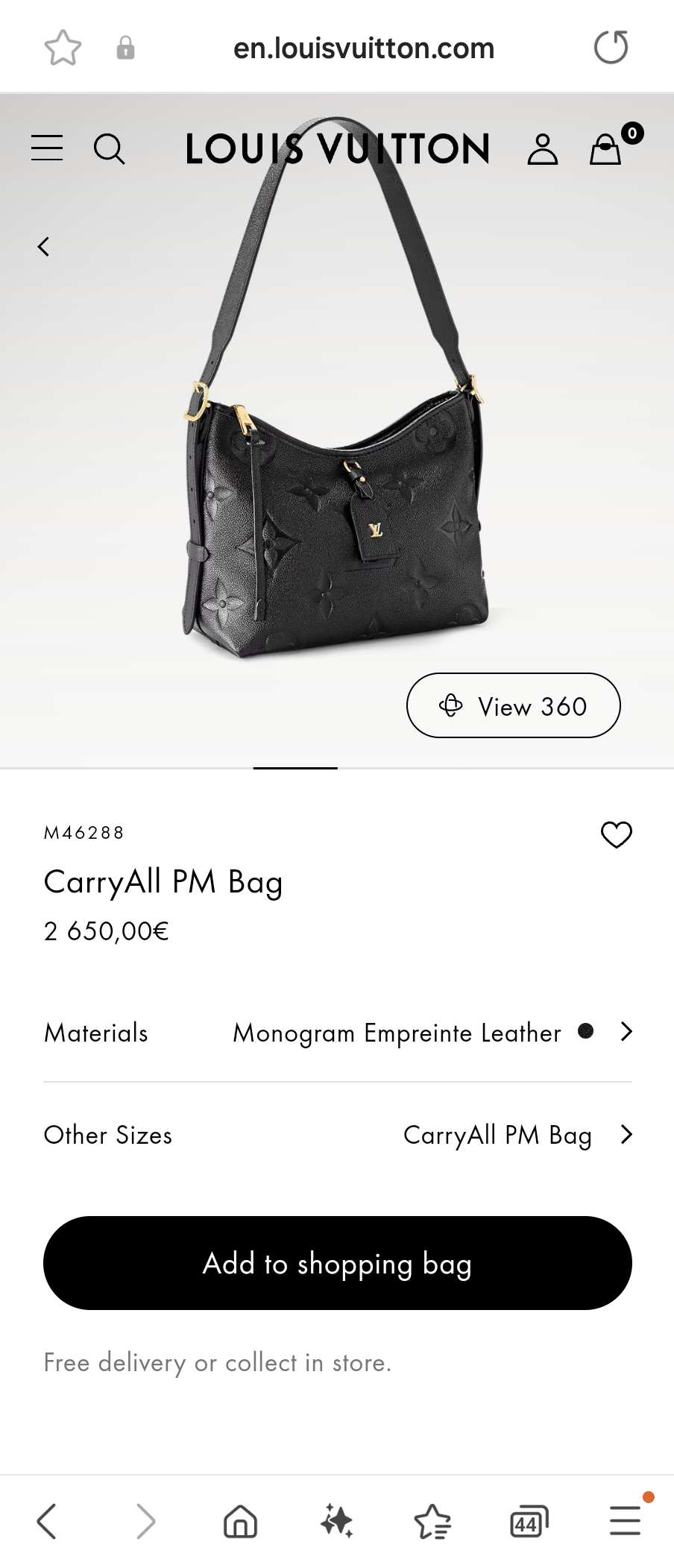 Louis Vuitton M46288 CarryAll PM Bag Lv1