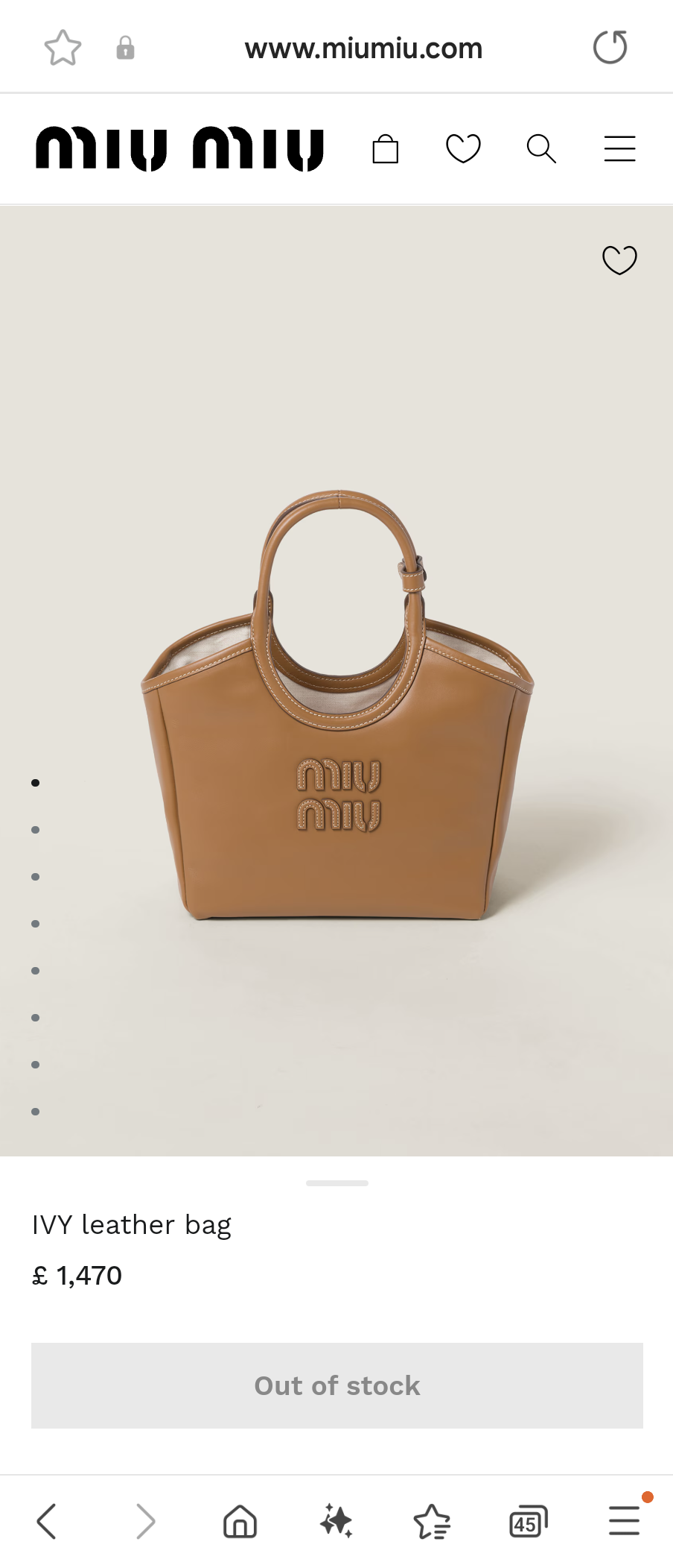 Miu Miu 5BA284_2DDJ_F098L_V_OOO Caramel IVY leather bag M1