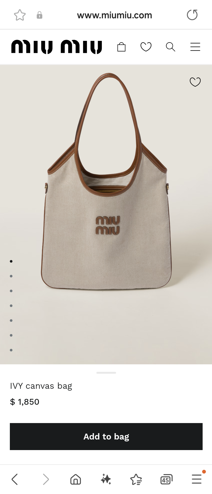 Miu Miu 5BG231 IVY canvas bag M1