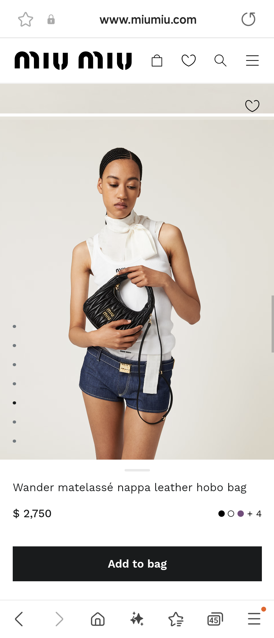 Miu Miu 5BC125 Wander matelasse nappa leather hobo bag Black M1