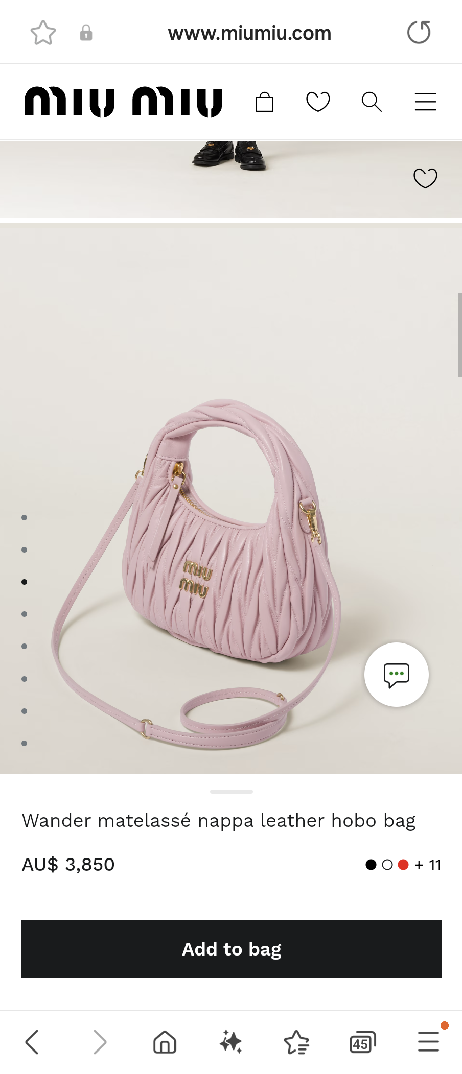 Miu Miu 5BC125 Wander matelasse nappa leather hobo bag Alabaster Pink M1