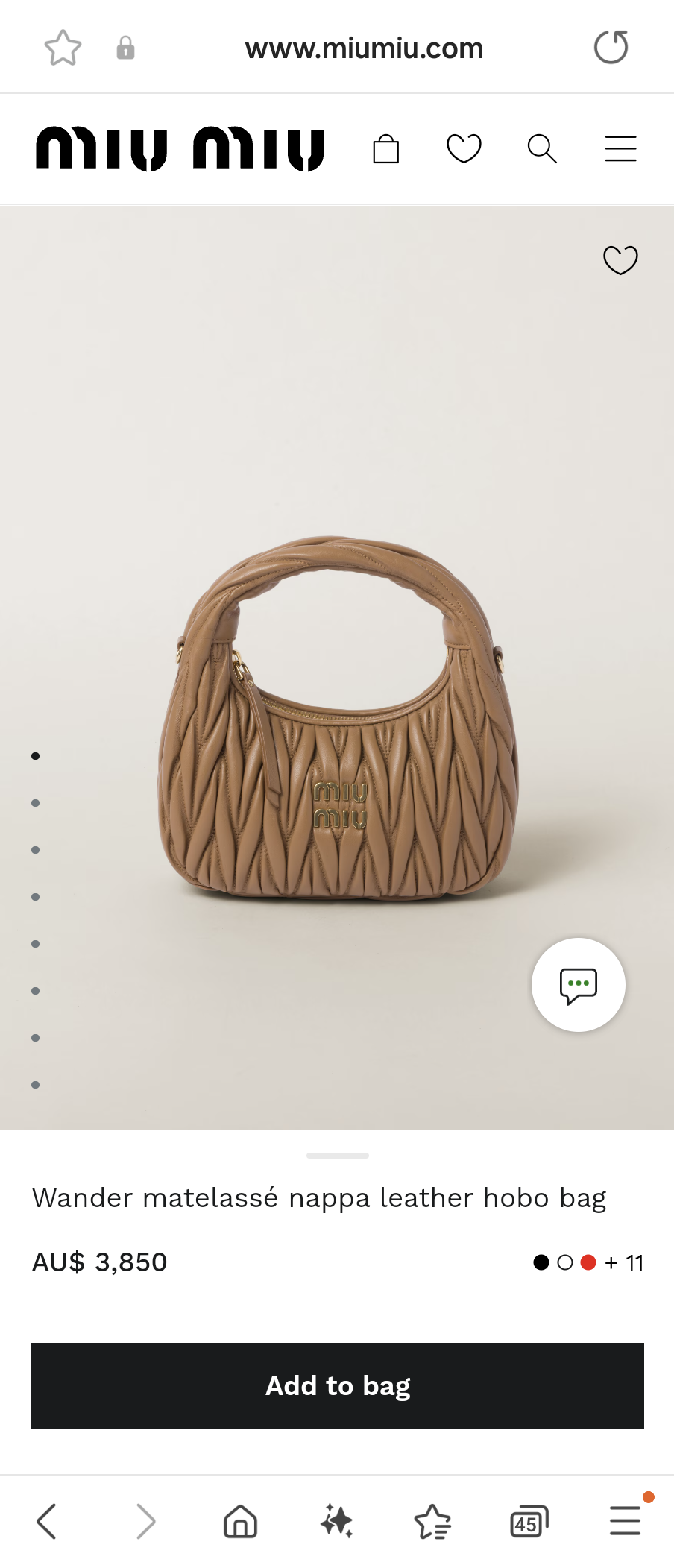 Miu Miu 5BC125 Wander matelasse nappa leather hobo bag caramel M1