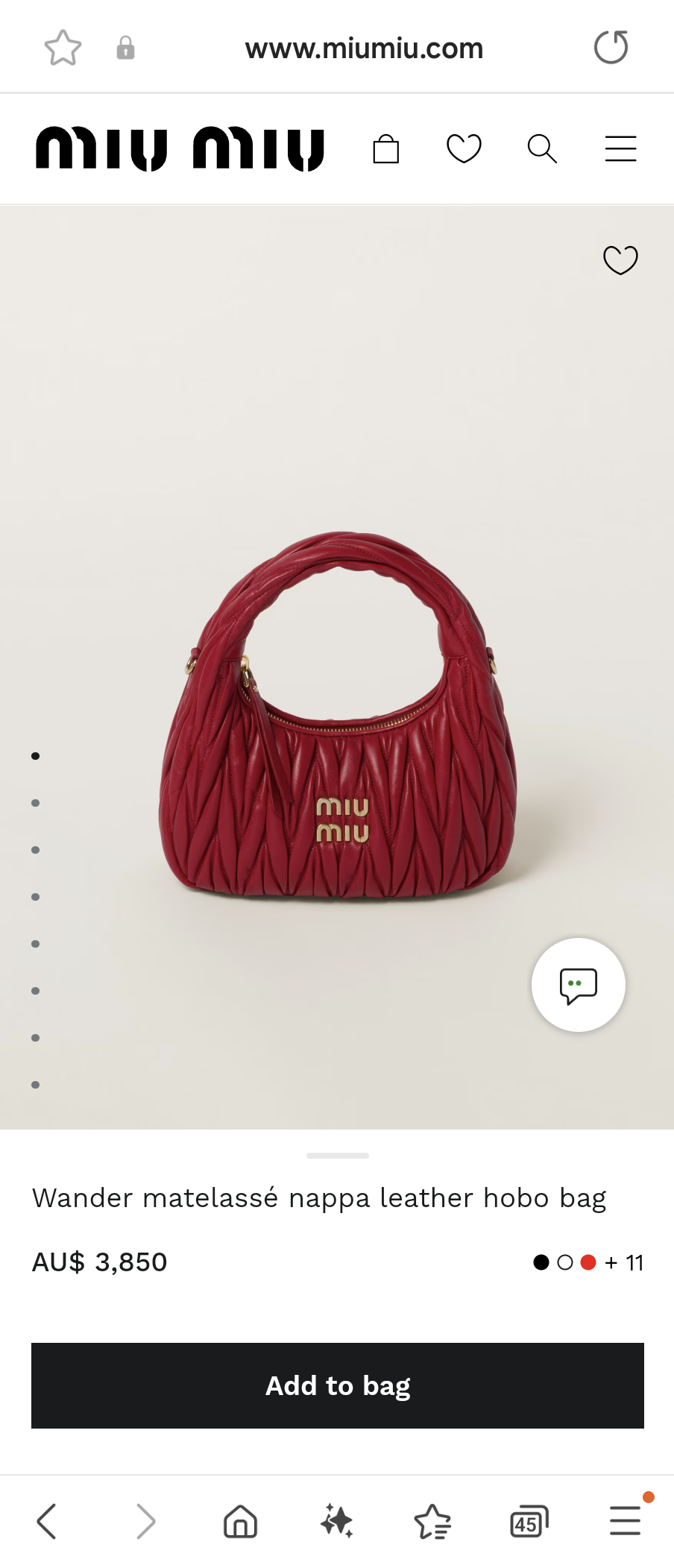 Miu Miu 5BC125 Wander matelasse nappa leather hobo bag red M1