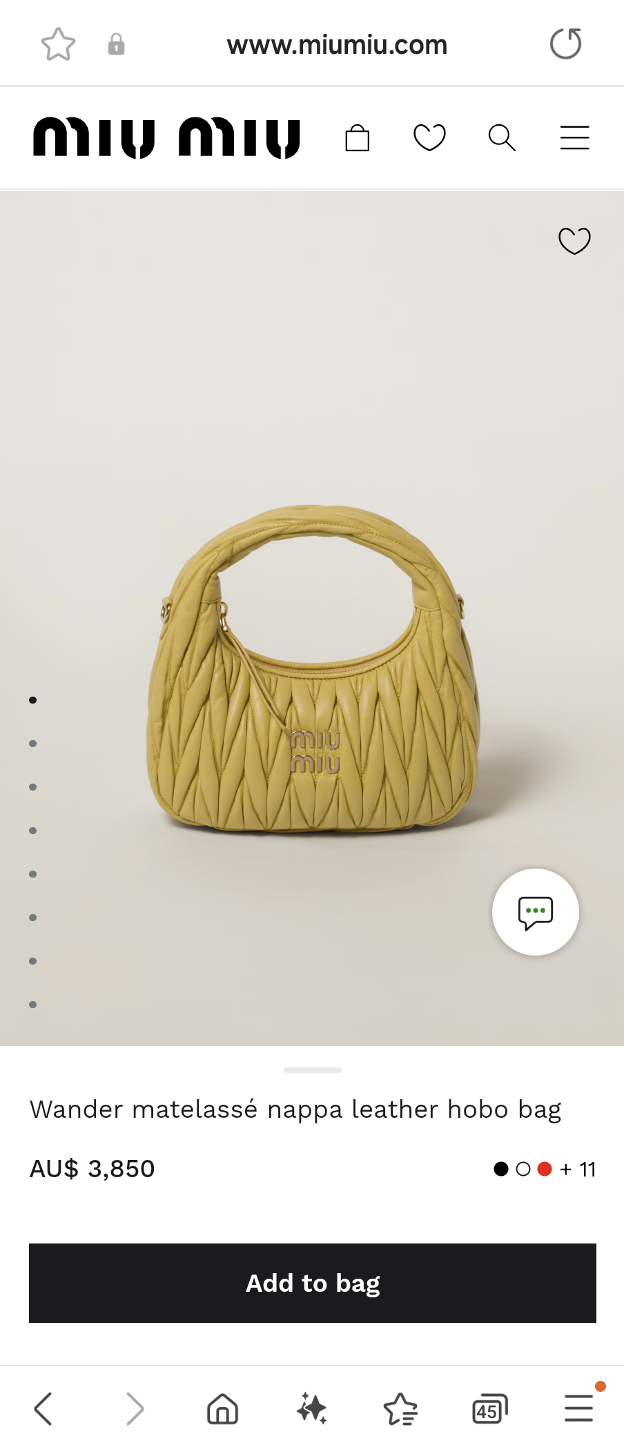 Miu Miu 5BC125 Wander matelasse nappa leather hobo bag pineapple M1