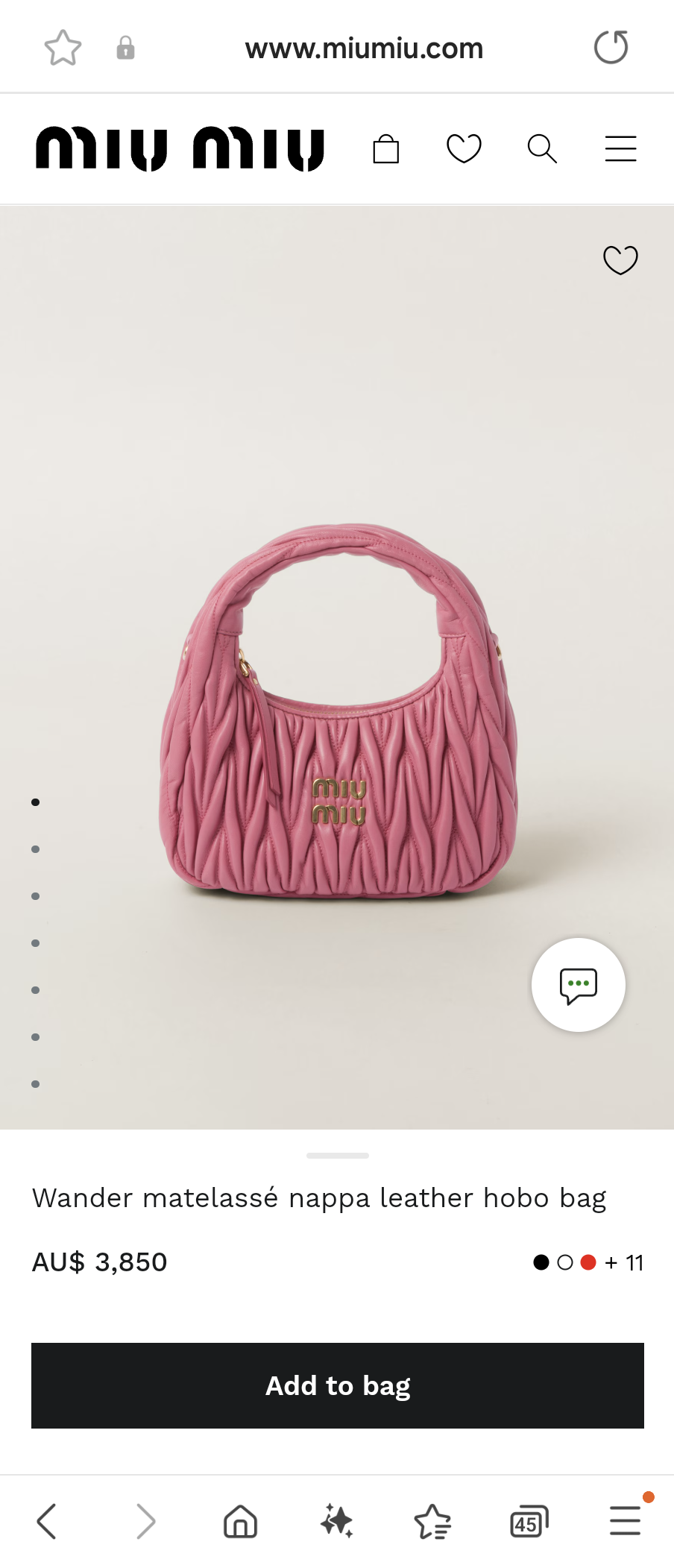 Miu Miu 5BC125 Wander matelasse nappa leather hobo bag begonia Pink M1