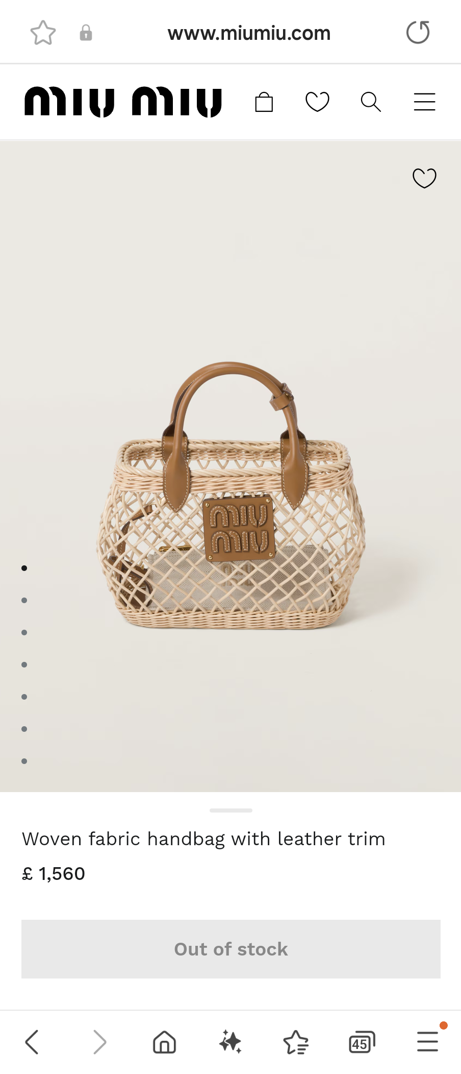 Miu Miu 5BA286 Woven fabric handbag with leather trim M1