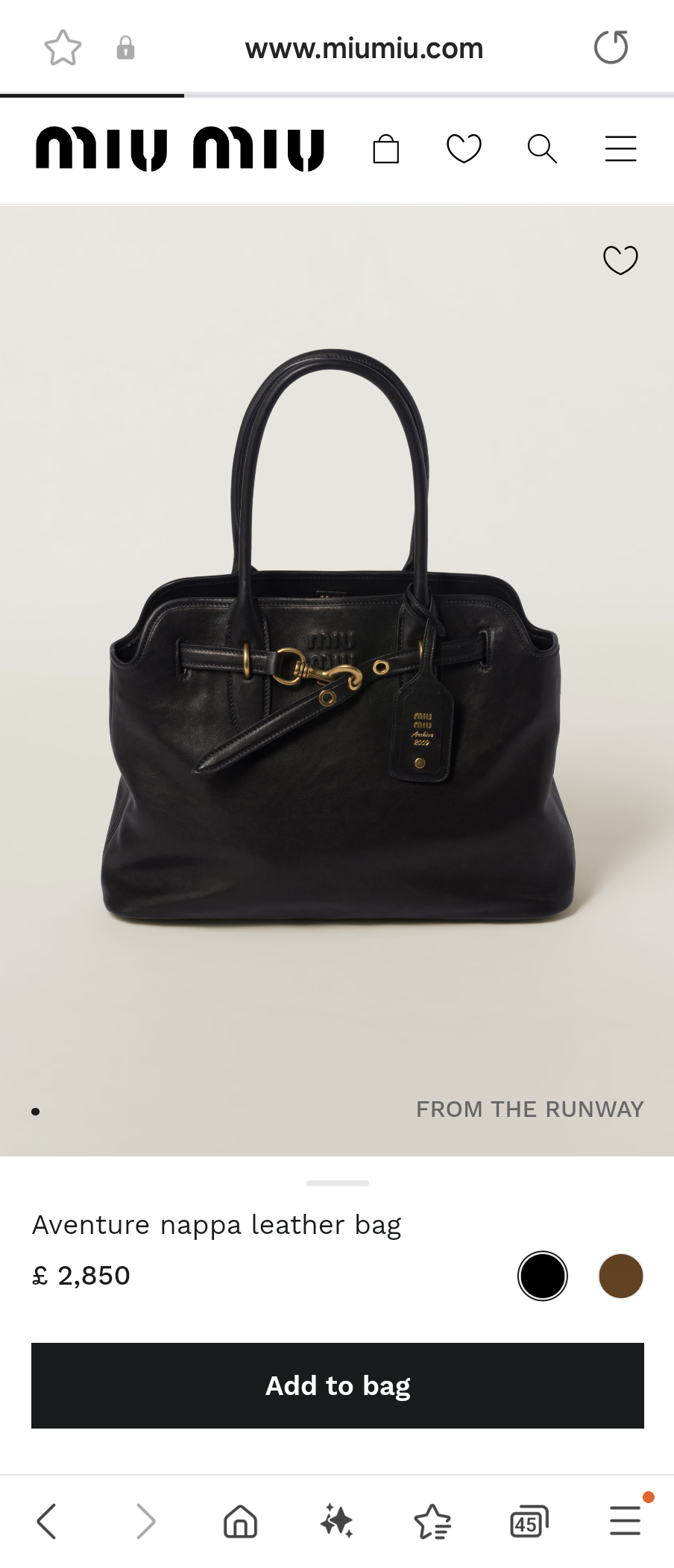 Miu Miu 5BG291 Aventure nappa leather bag black M1