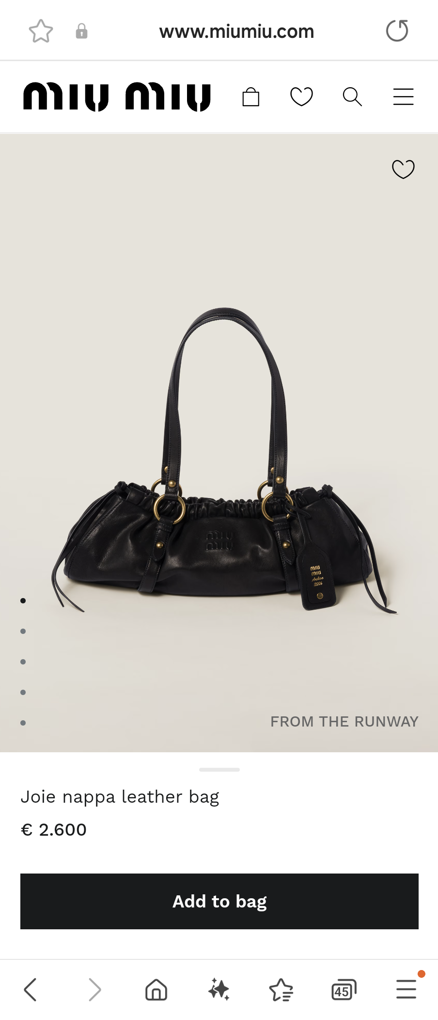 Miu Miu 5BG289 Joie nappa leather bag black M1