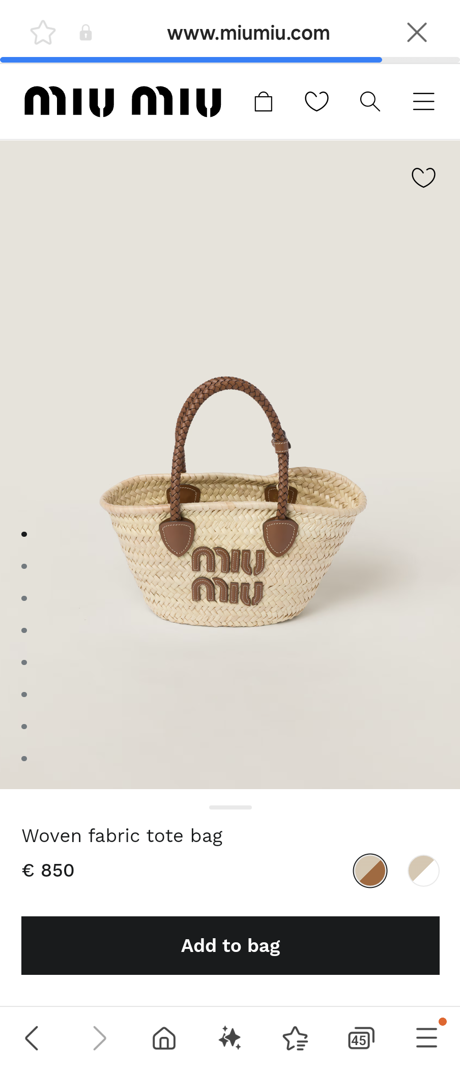 Miu Miu 5BG273_2DDH_F0A5T_V_OOO Woven fabric tote bag Beige/Cognac M1