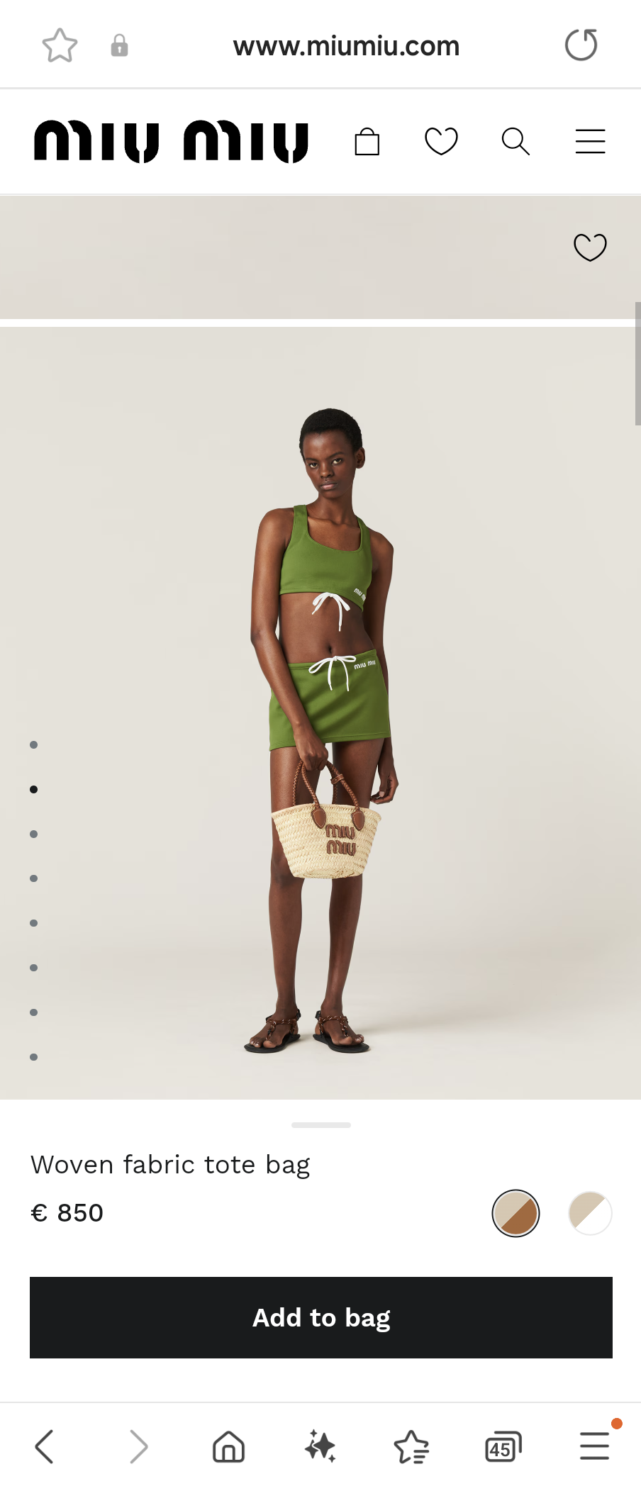 Miu Miu 5BG273_2DDH_F0A5T_V_OOO Woven fabric tote bag Beige/Cognac M1