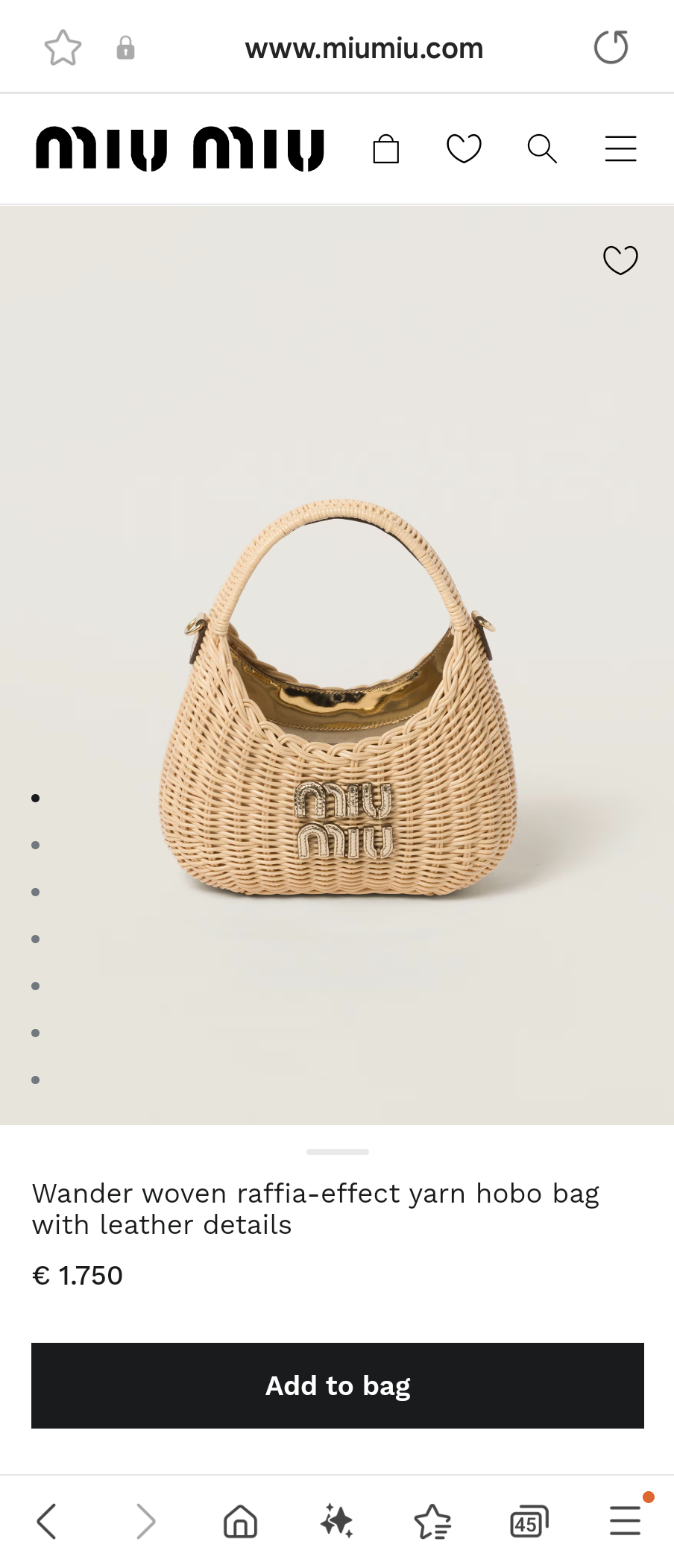 Miu Miu 5BC125_2CP3_F0V8N_V_OOO Wander woven raffia-effect yarn hobo bag with leather details Natural / Platinum M1