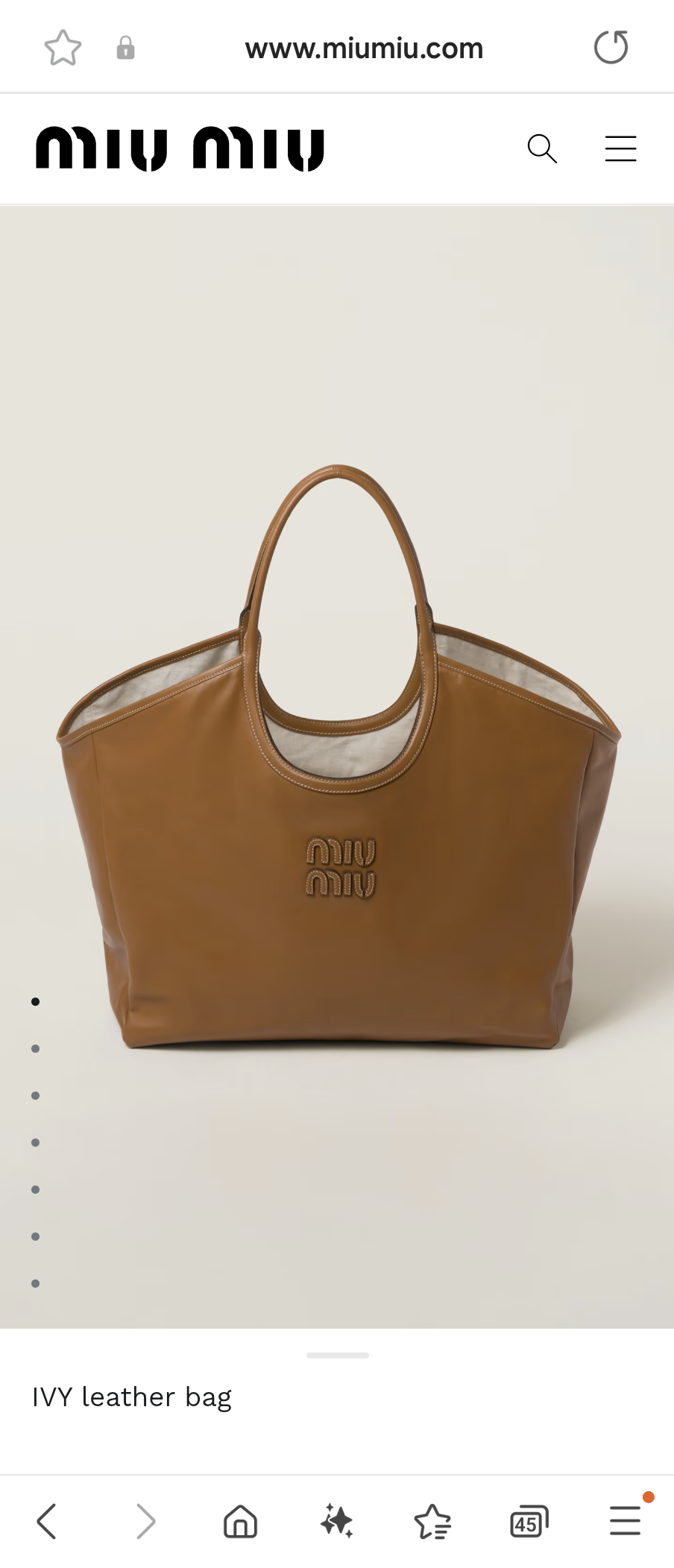 Miu Miu IVY leather tote bag 5BG276 caramel M1
