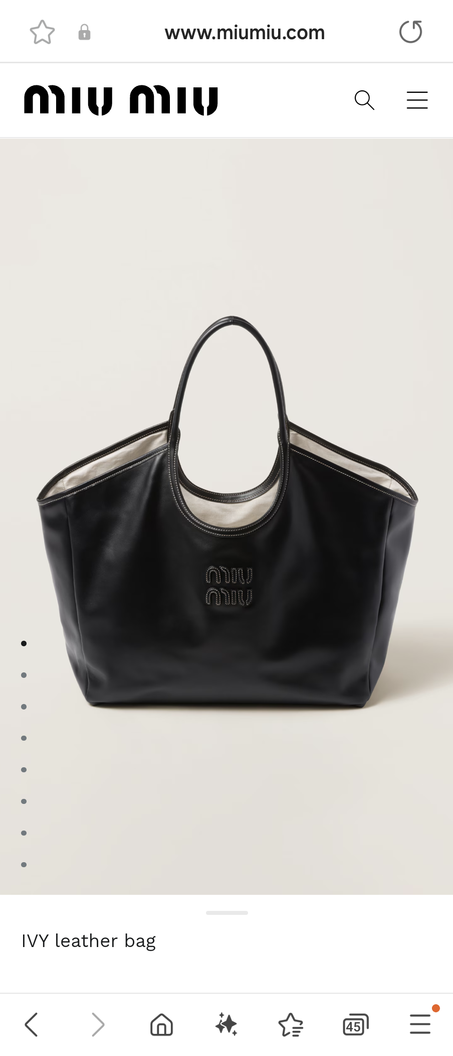 Miu Miu IVY leather tote bag 5BG276 black M1