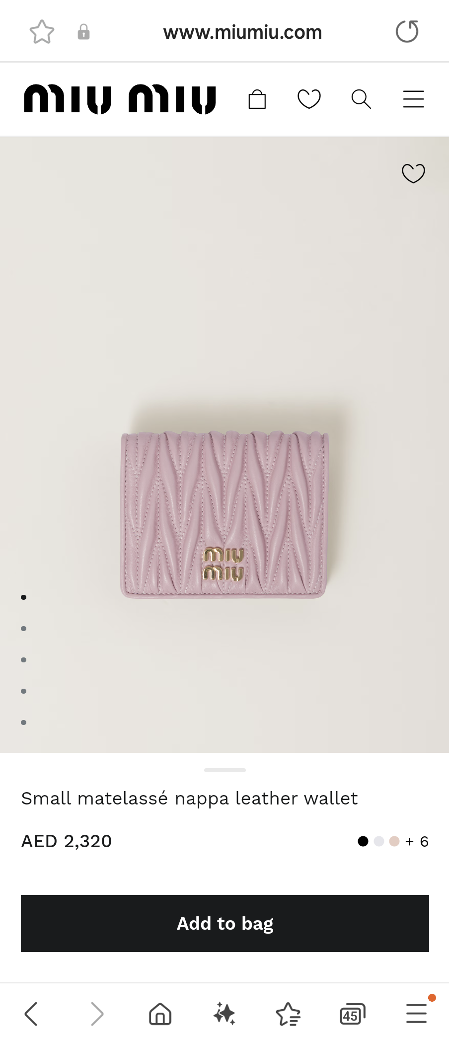 Miu Miu 5MV204_2FPP_F0E18 Small matelassé nappa leather wallet Alabaster Pink M1