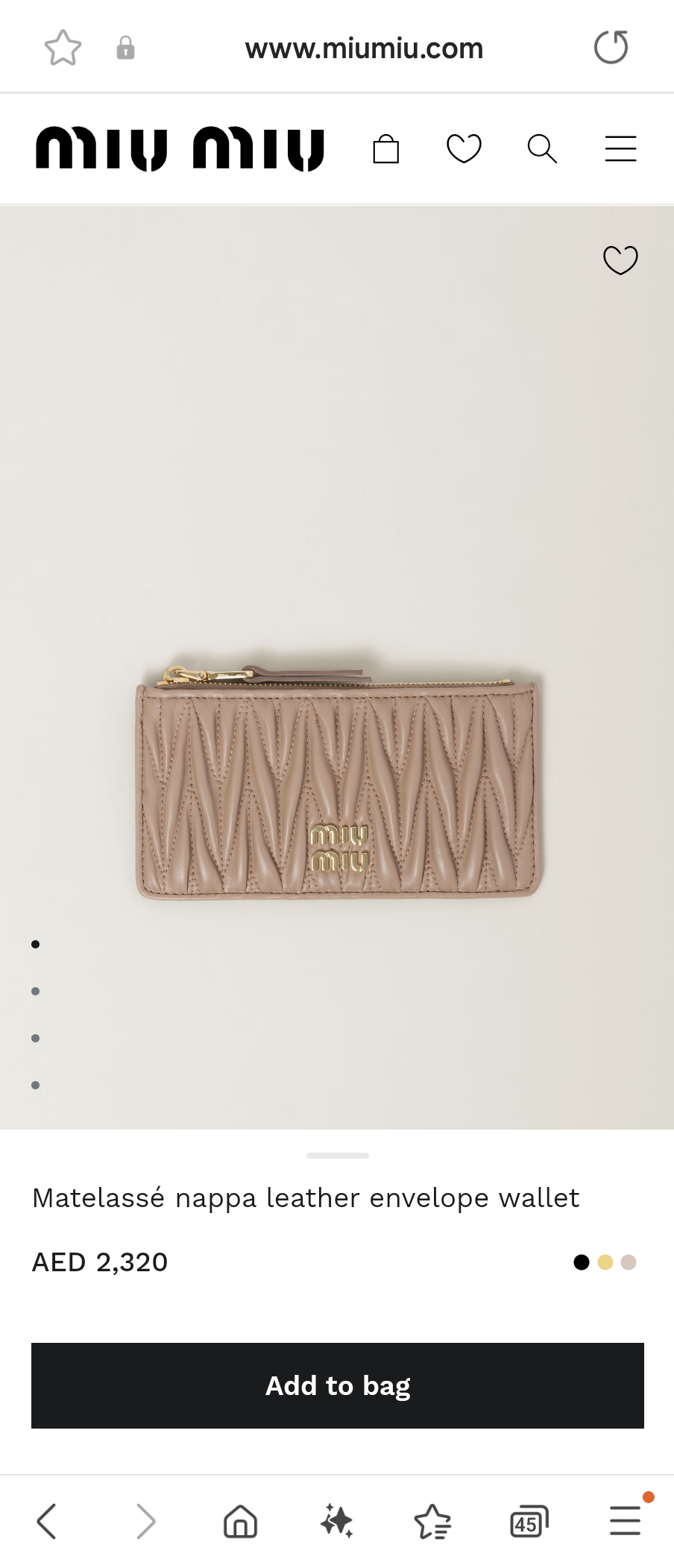 Miu Miu Matelassé nappa leather envelope wallet 5MB006_2FPP_F0770 Cameo M1