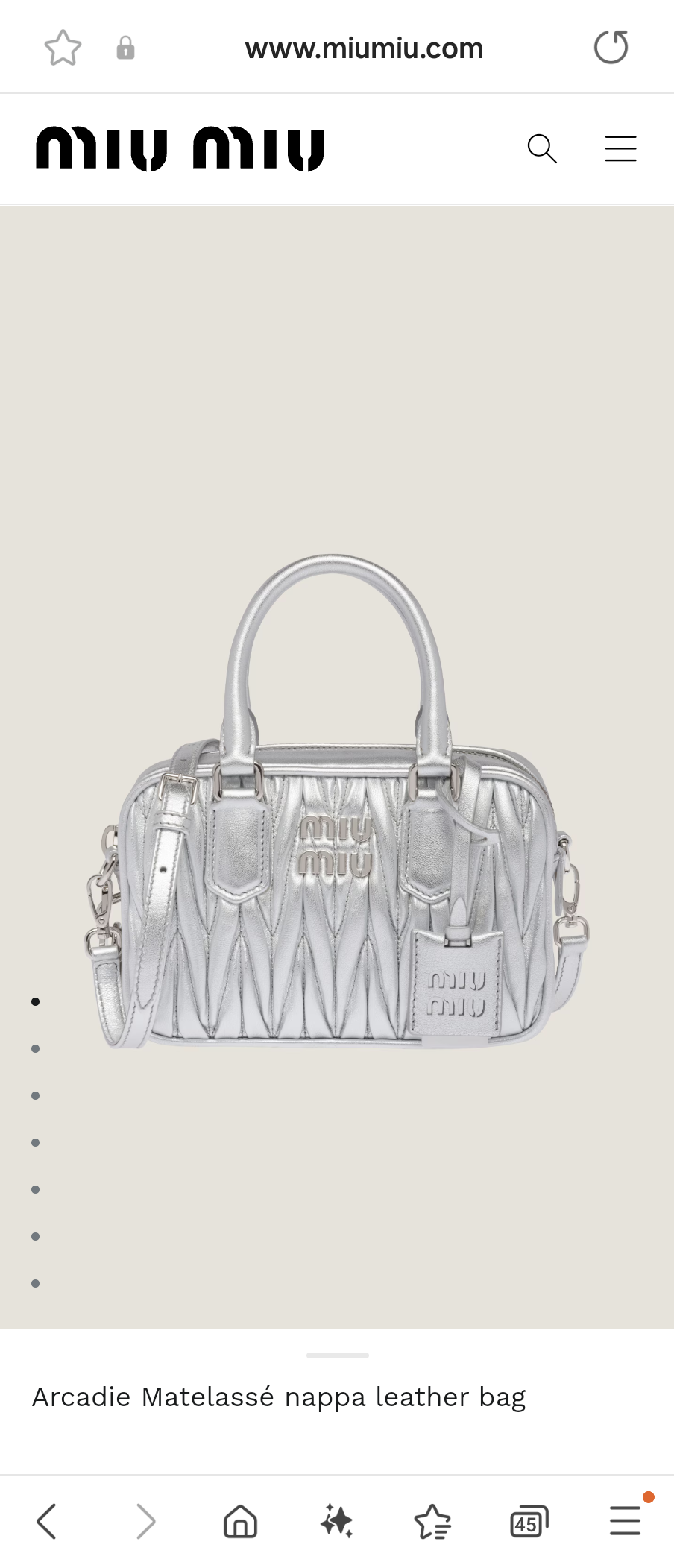 Miu Miu Arcadie matelassé nappa leather bag 5BB123_N88_F0118_V_OOO silver M1