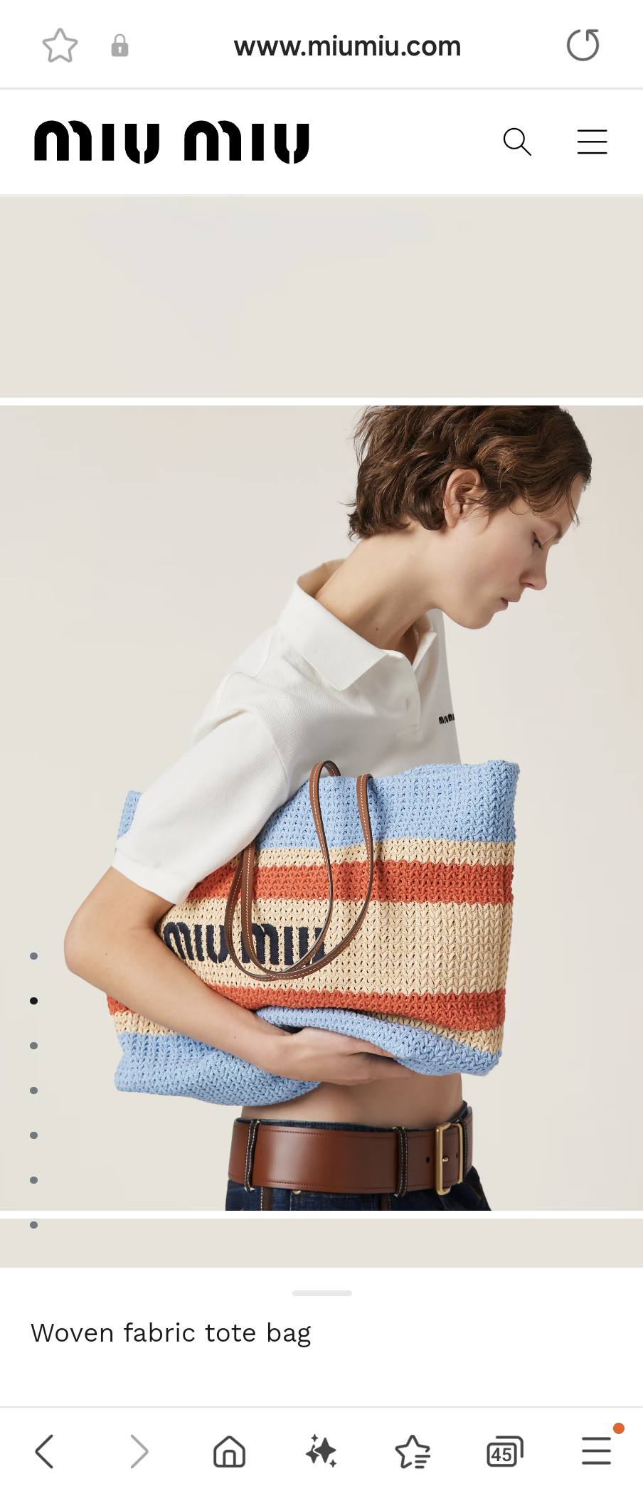 Miu Miu Woven fabric tote bag 5BG228_2DO3_F0O8A_V_OOO tan/light blue