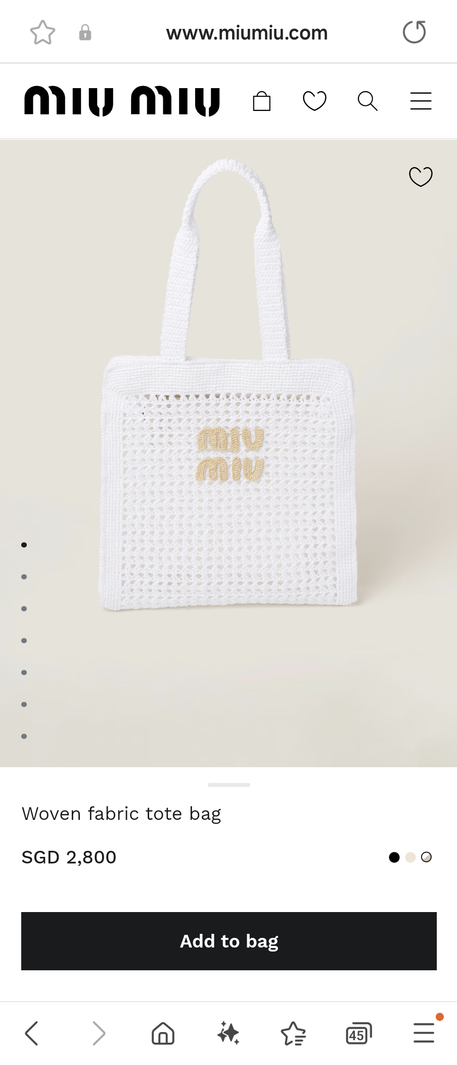 MIU MIU 5BG230 Woven fabric tote bag white/beige