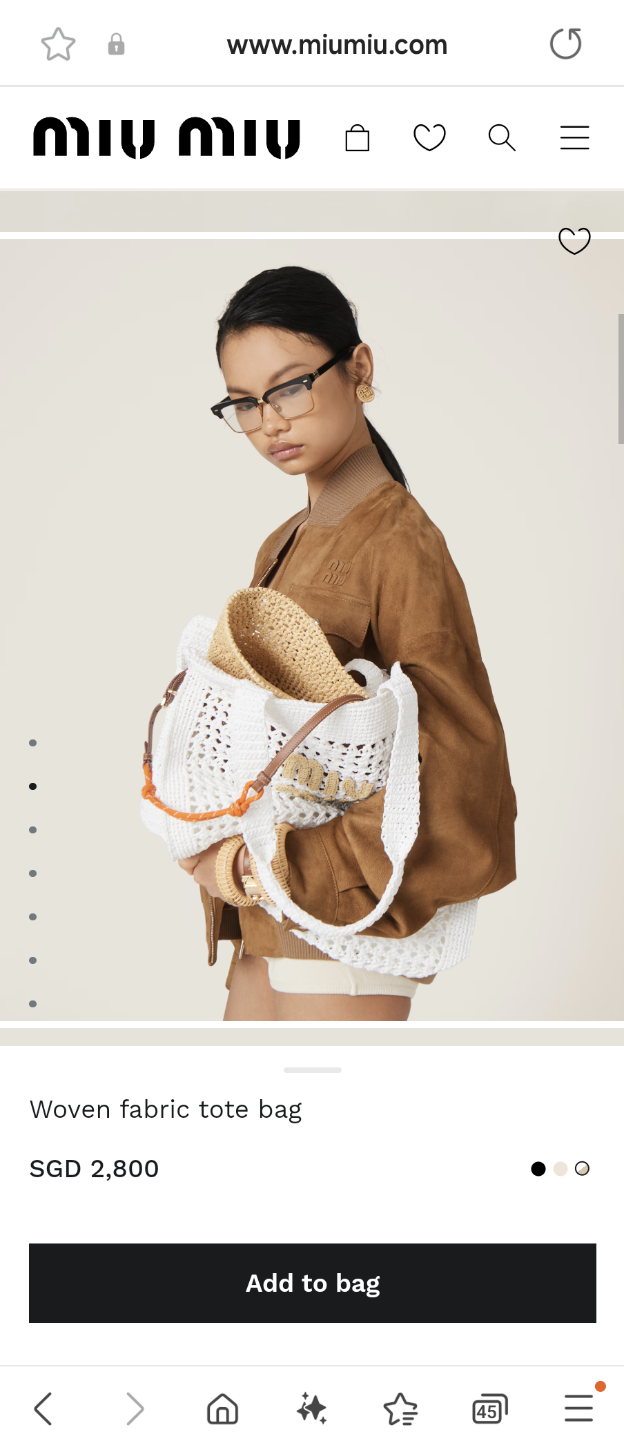 MIU MIU 5BG230 Woven fabric tote bag white/beige