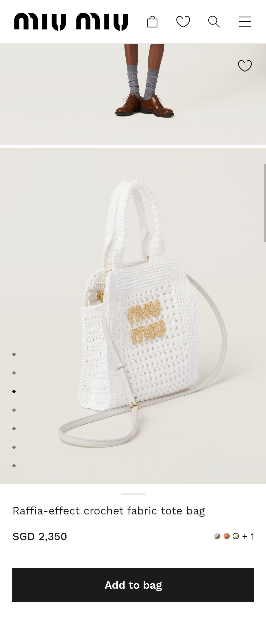 MIU MIU 5BA283 Raffia-effect crochet fabric tote bag white/beige