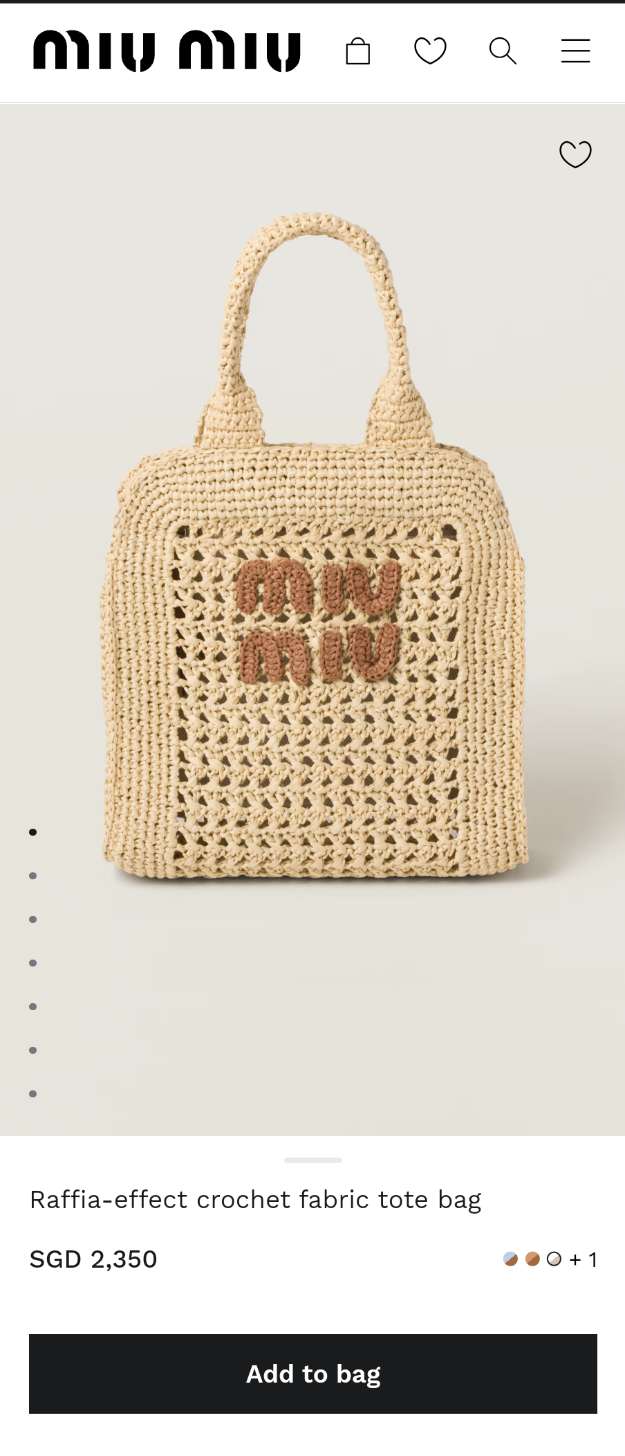 MIU MIU 5BA283 Raffia-effect crochet fabric tote bag beige/Cognac