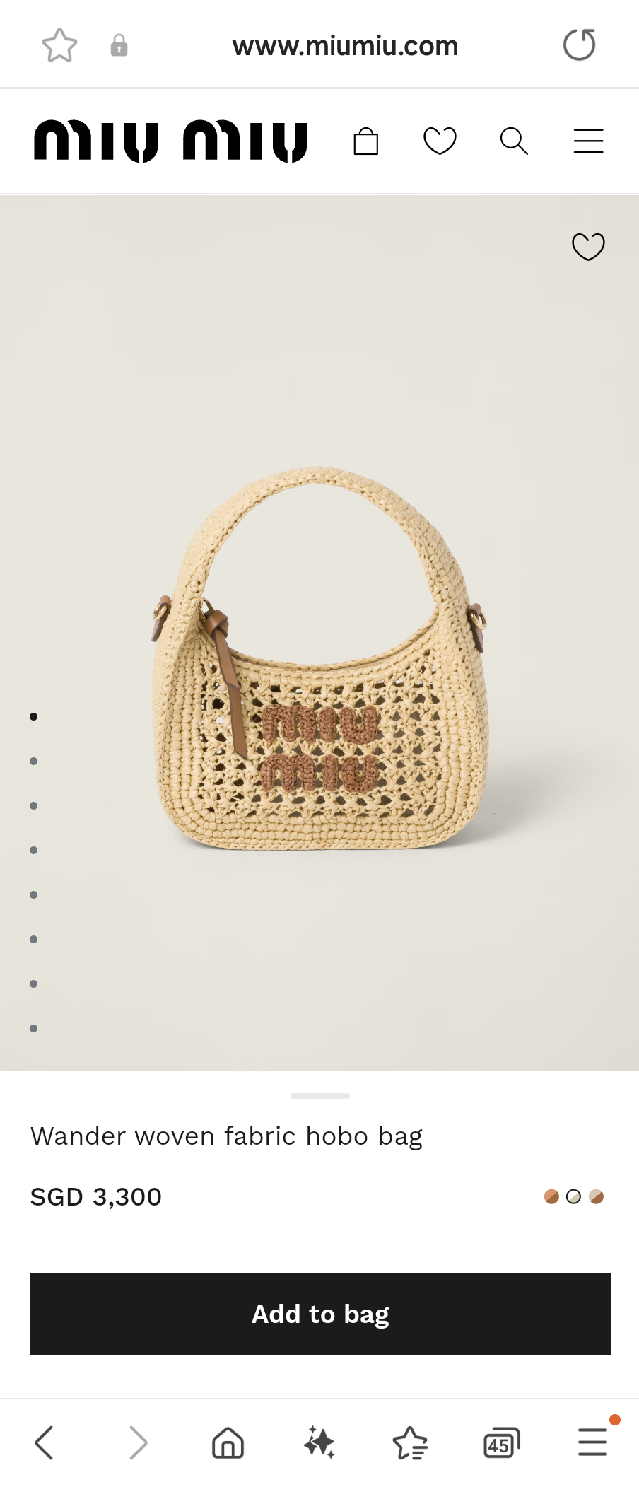 MIU MIU 5BC125 Wander woven fabric hobo bag Beige