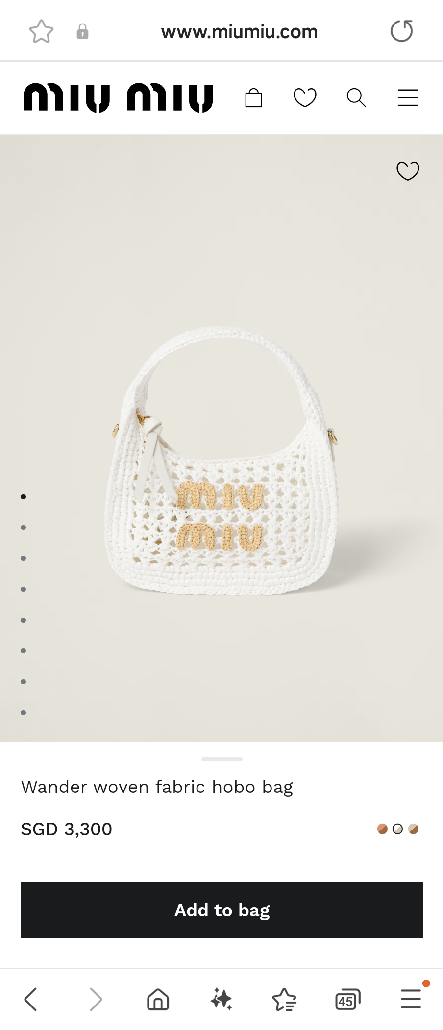 MIU MIU 5BC125 Wander woven fabric hobo bag Beige