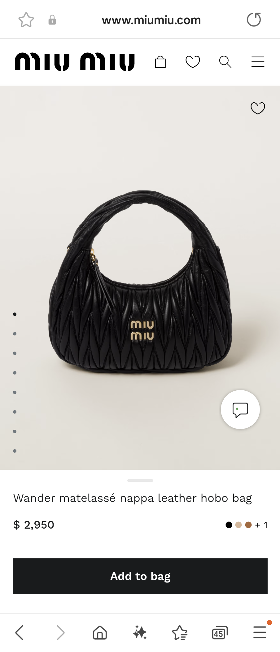 Miu Miu Wander matelassé nappa leather hobo bag sand black 5BC153_N88_F0002_V_OOO