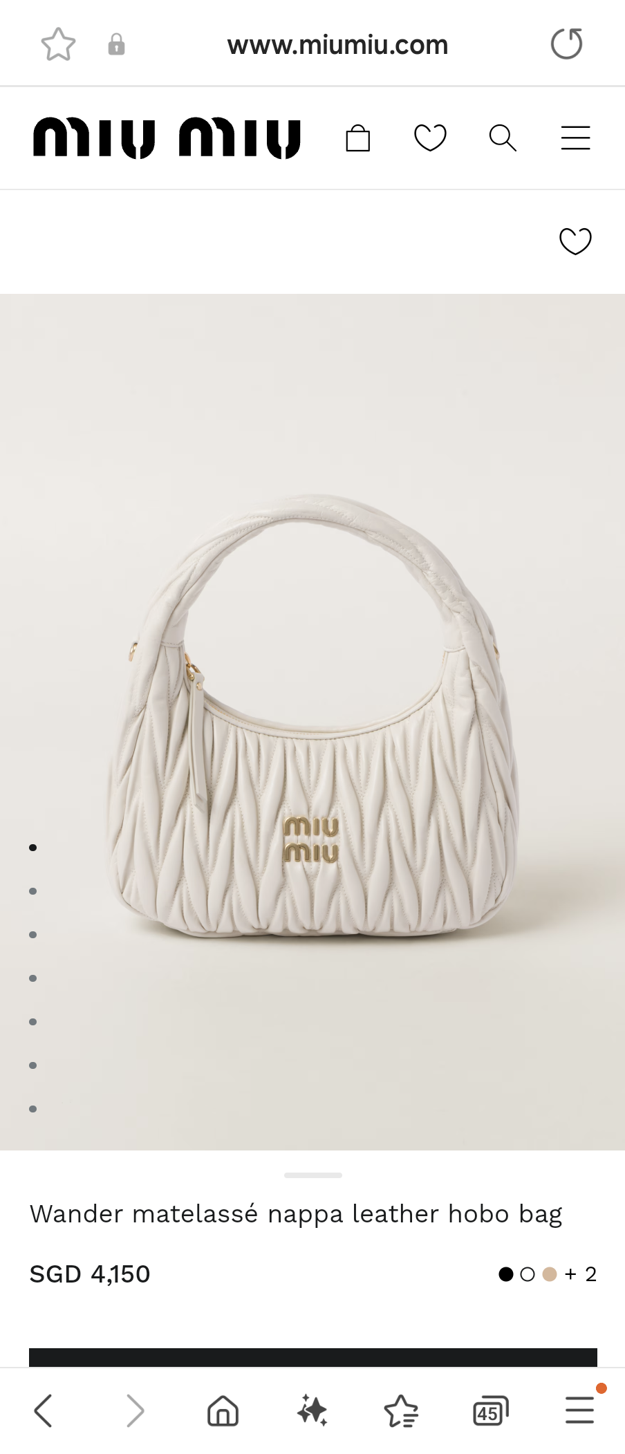 Miu Miu Wander matelassé nappa leather hobo bag sand white 5BC153_N88_F0009_V_OOO