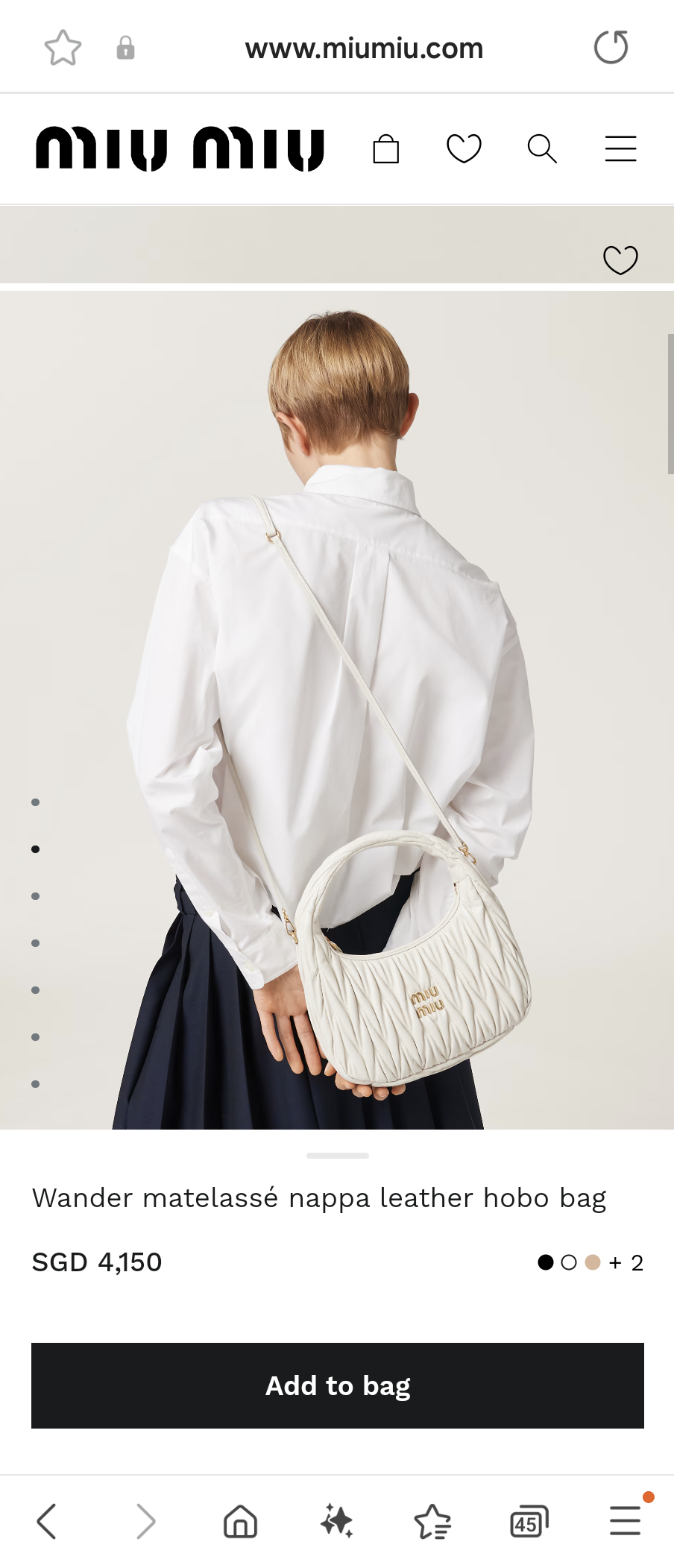 Miu Miu Wander matelassé nappa leather hobo bag sand white 5BC153_N88_F0009_V_OOO