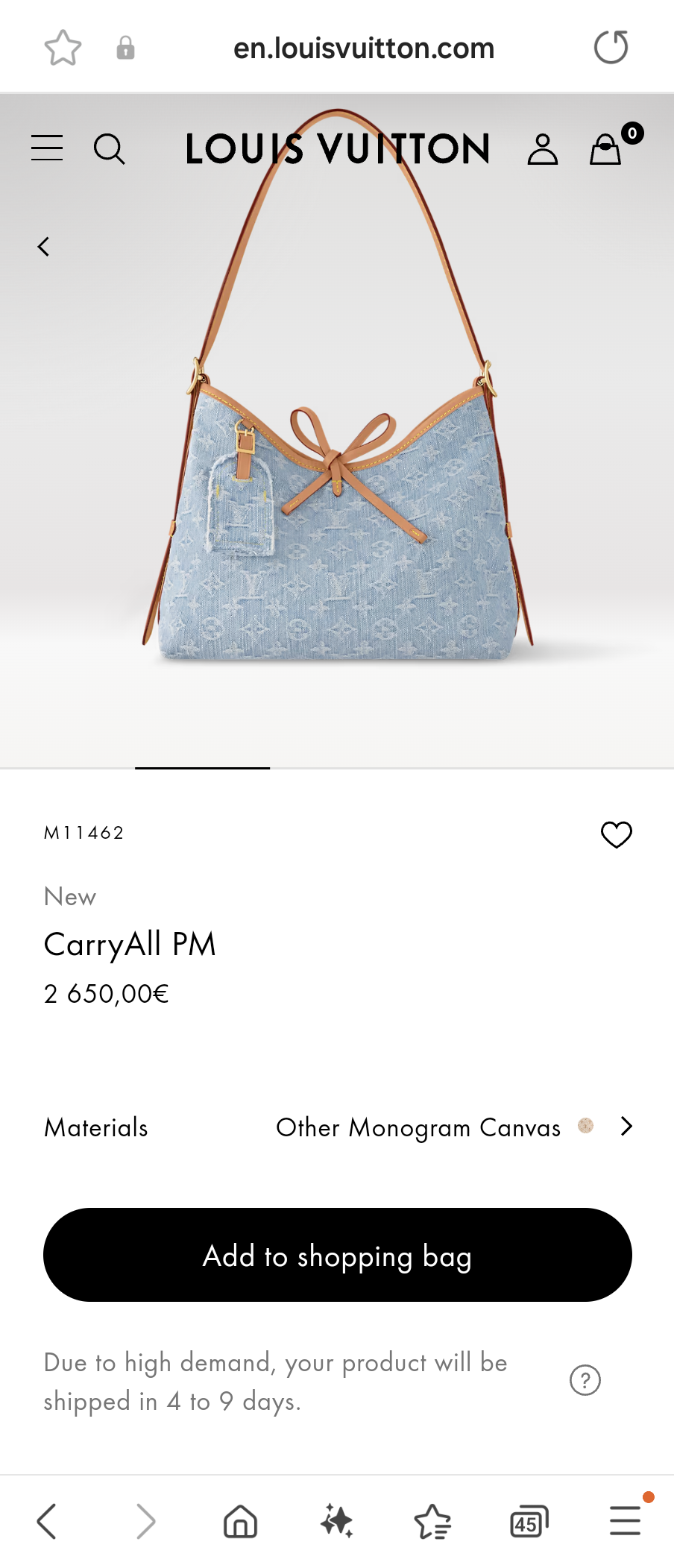 Louis Vuitton M11462 New CarryAll PM